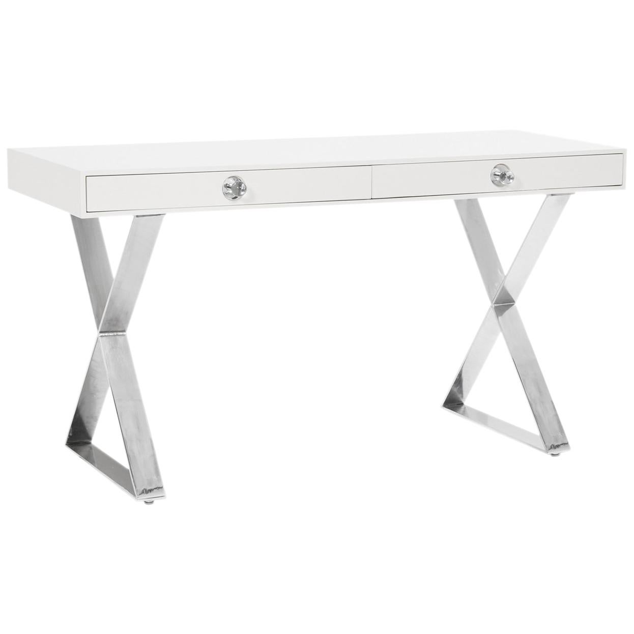 Channing Desk in White Lacquer and Nickel