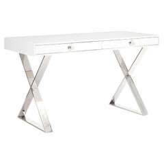 Channing-Schreibtisch aus weißem Lack und Nickel