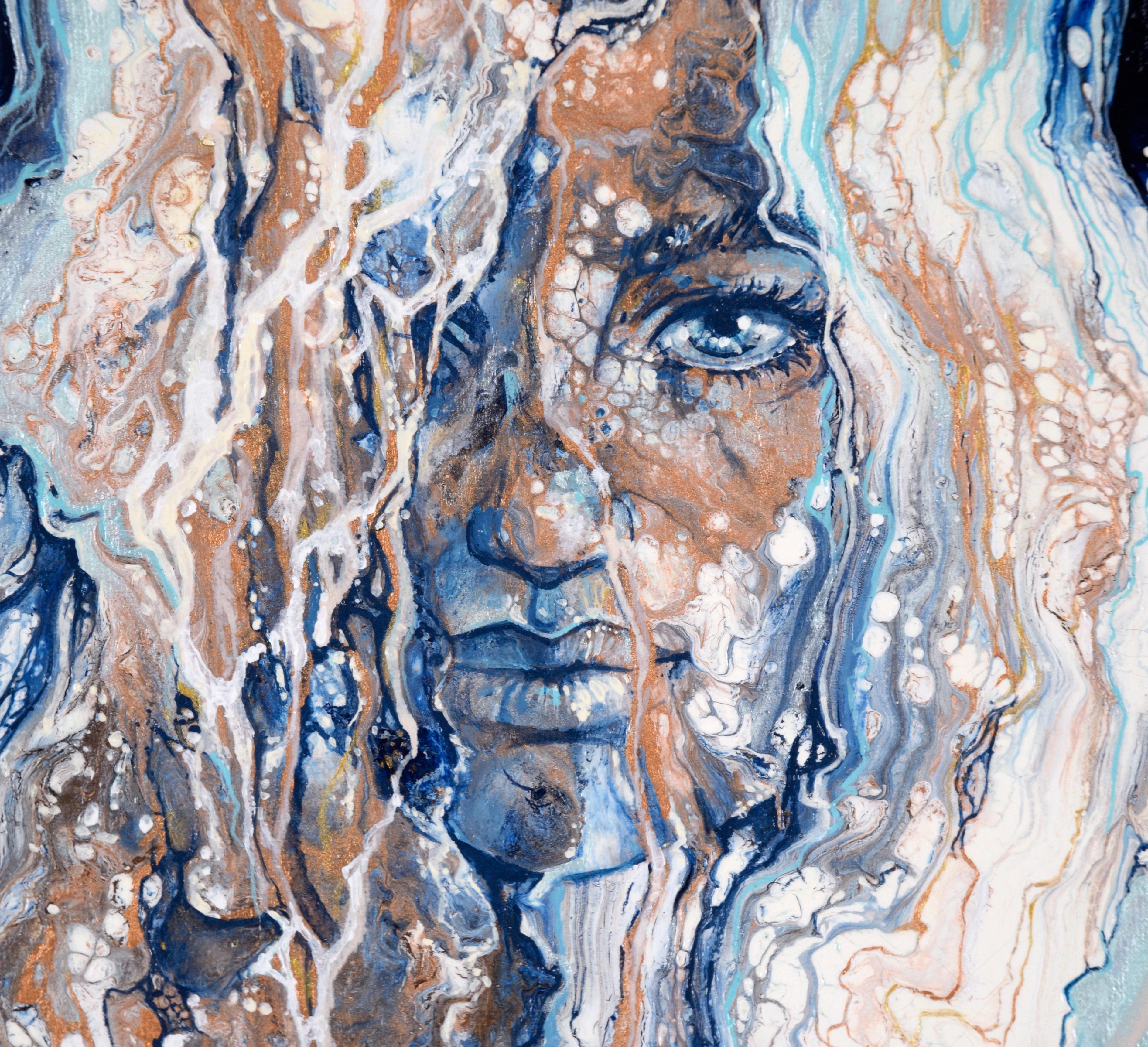 Ritratto di donna con capelli fluenti Acrilico originale su tela - Painting Contemporaneo di Channyn Gallegos
