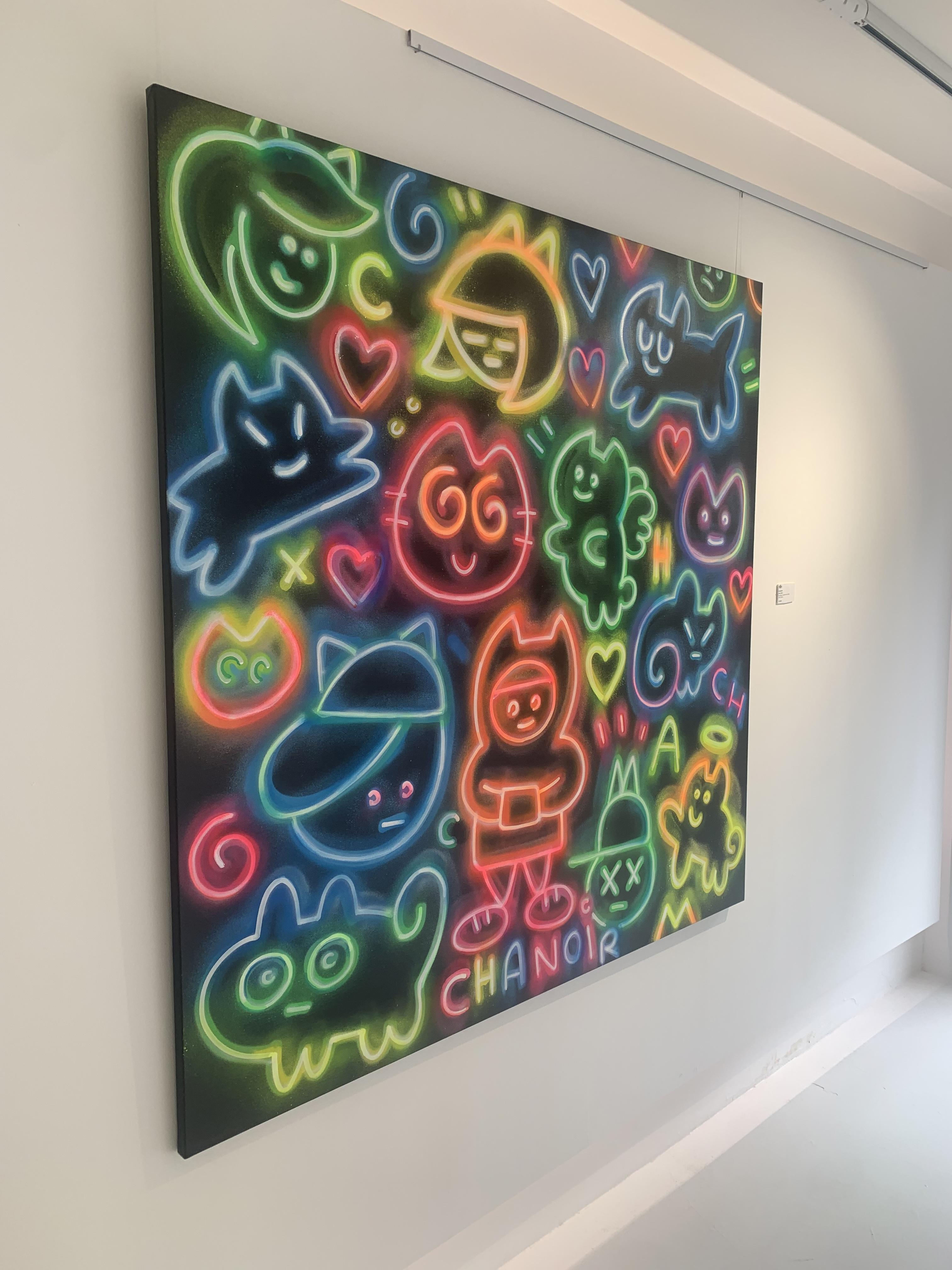CHAS NEONS by CHANOIR, French Urban Artist, Acrylic and Spray on Paper For Sale 4