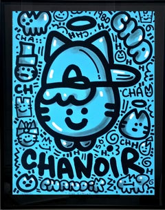 Used BLUE KITTEN by CHANOIR, French Urban Artist, Acrylic and Spray on Paper