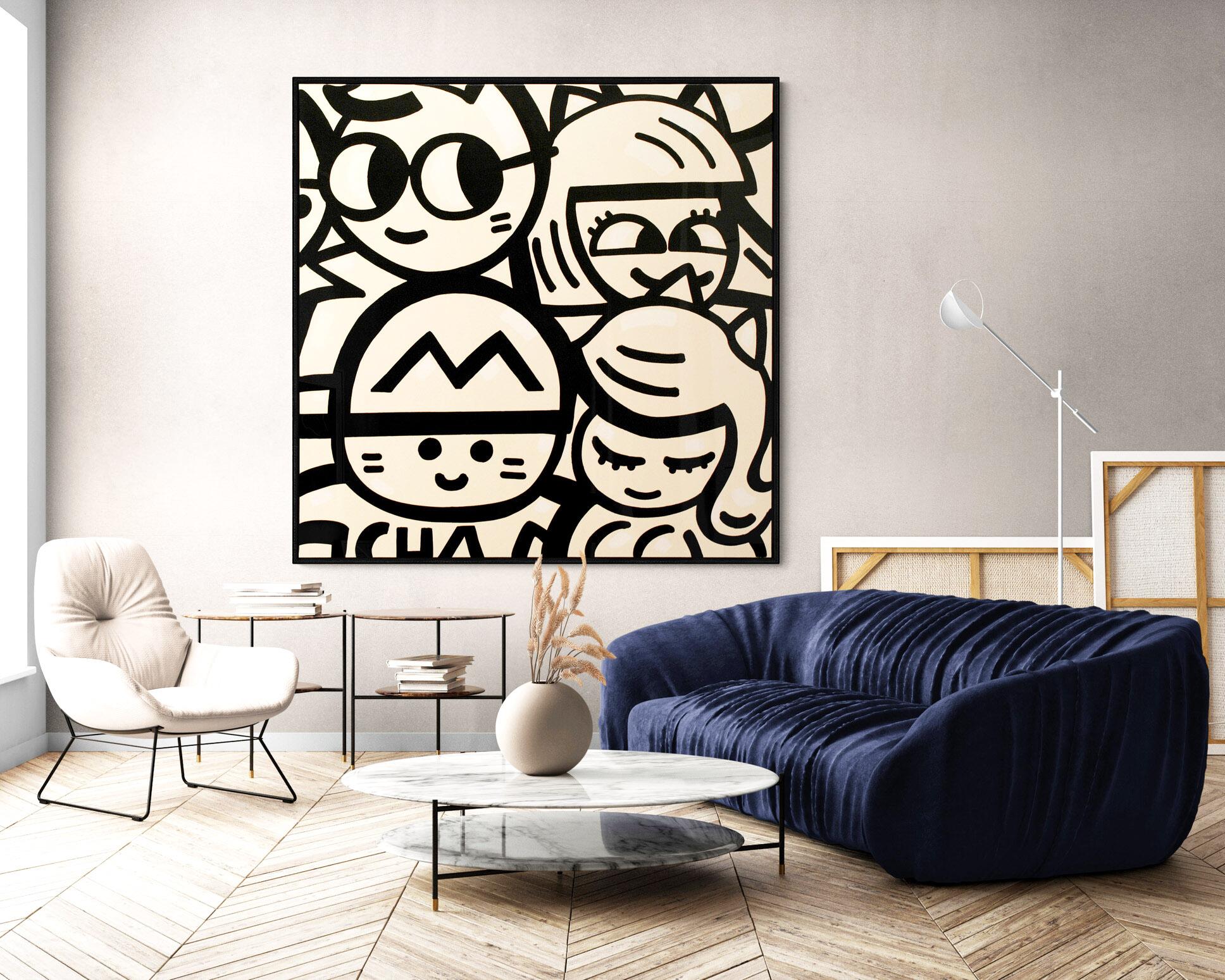 Acryl und Spray auf Canvas
150 x 150 x 3 cm (59,1 x 59,1 x 1,2 Zoll)
Einzigartige Kunstwerke
Schwarzer Holzrahmen (155 x 155 x 5 cm) - (61 x 61 x 2 Zoll)
Signiert von der Künstlerin
Echtheitszertifikat