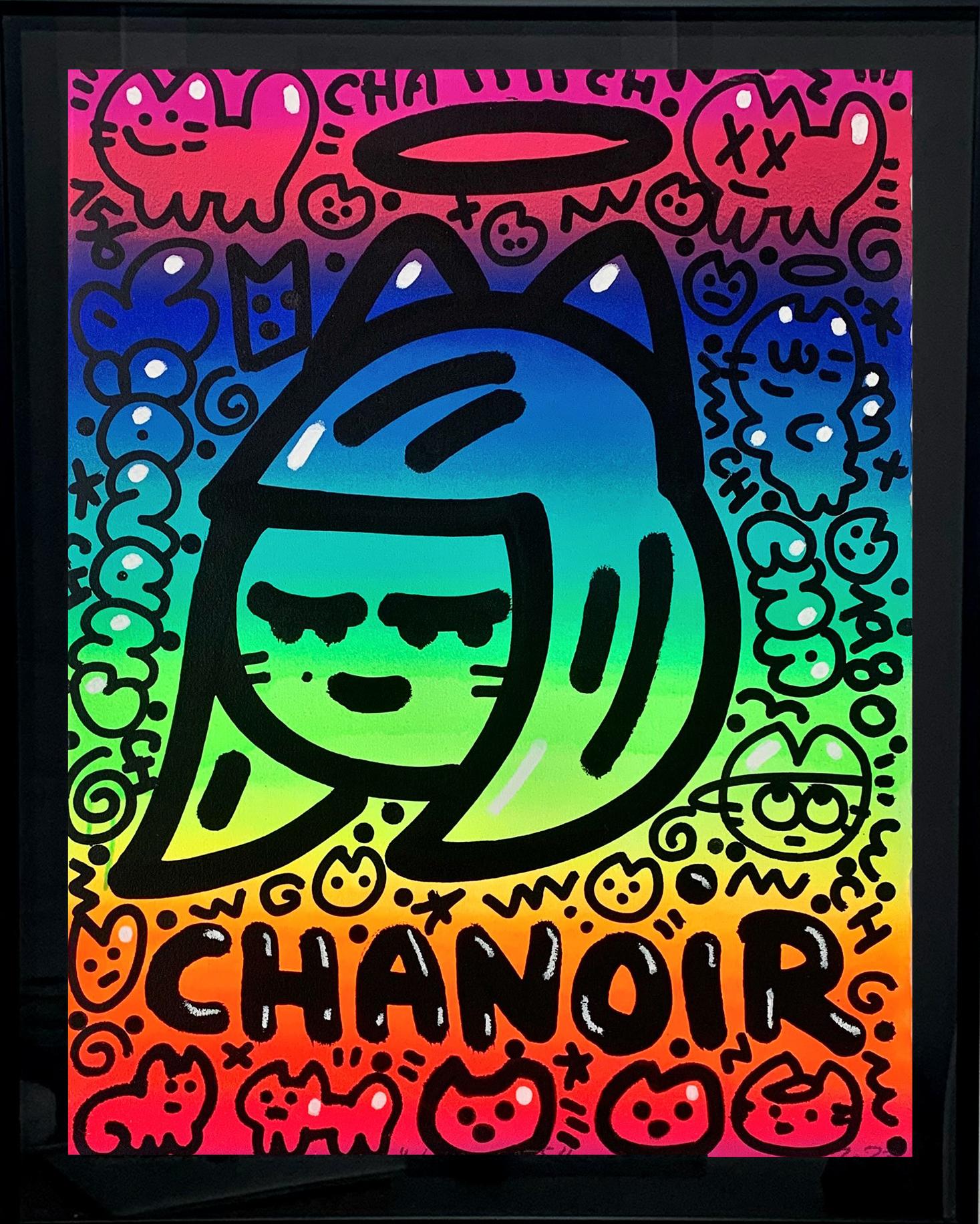 LOVE CATS von CHANOIR, französischer Stadtkünstler, Acryl und Sprühfarbe auf Papier