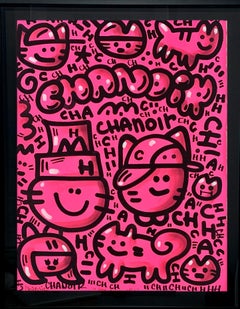 Used ROSE BISOUS CATS by CHANOIR, French Urban Artist, Acrylic and Spray on Paper
