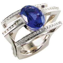 "Chanson Océane" White Gold Ring With Tanzinite and Diamonds