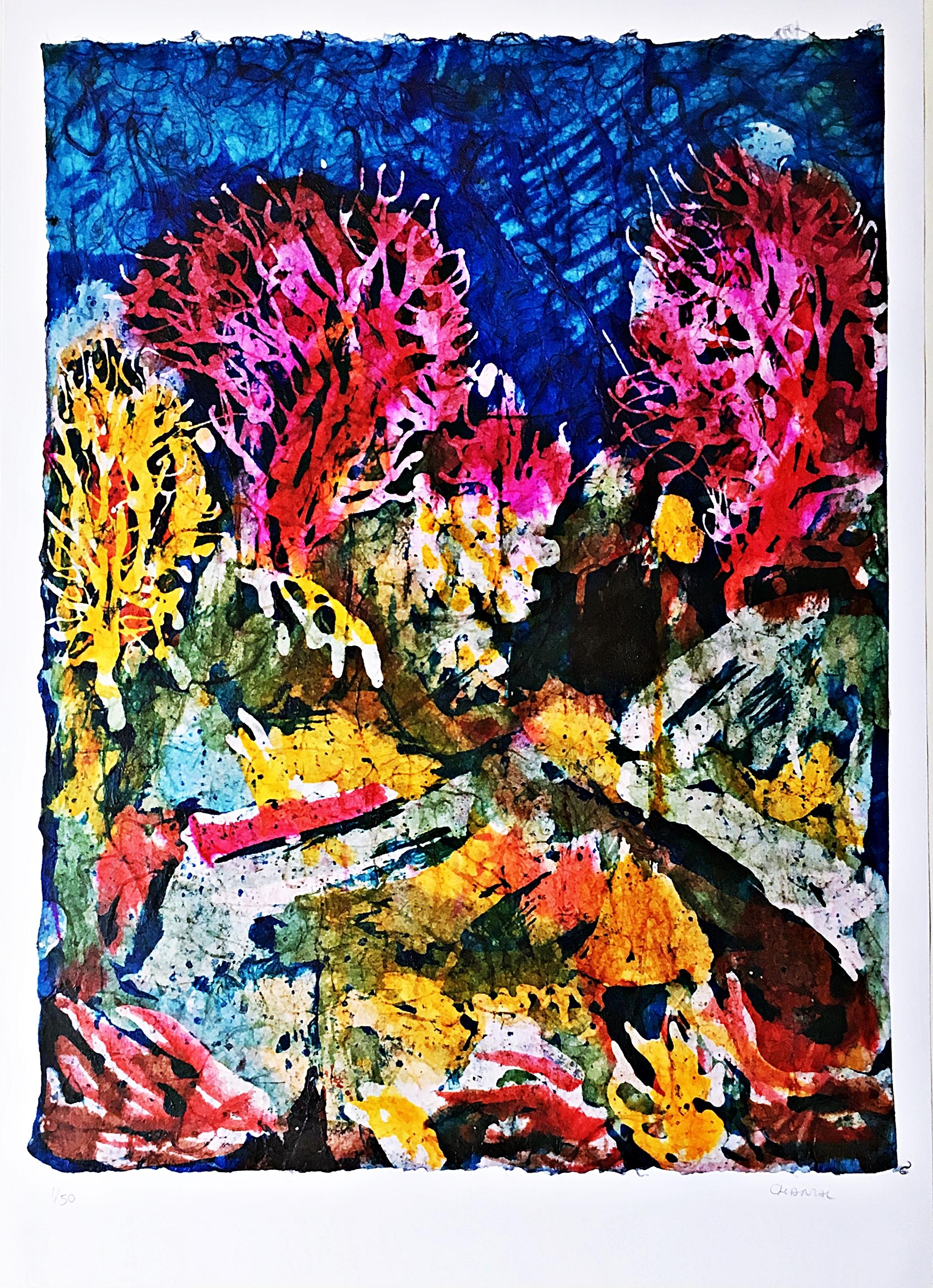 Abstract Painting di Chantal Carbonatto - Opera astratta batik su carta senza titolo, dal Portfolio Album International 2