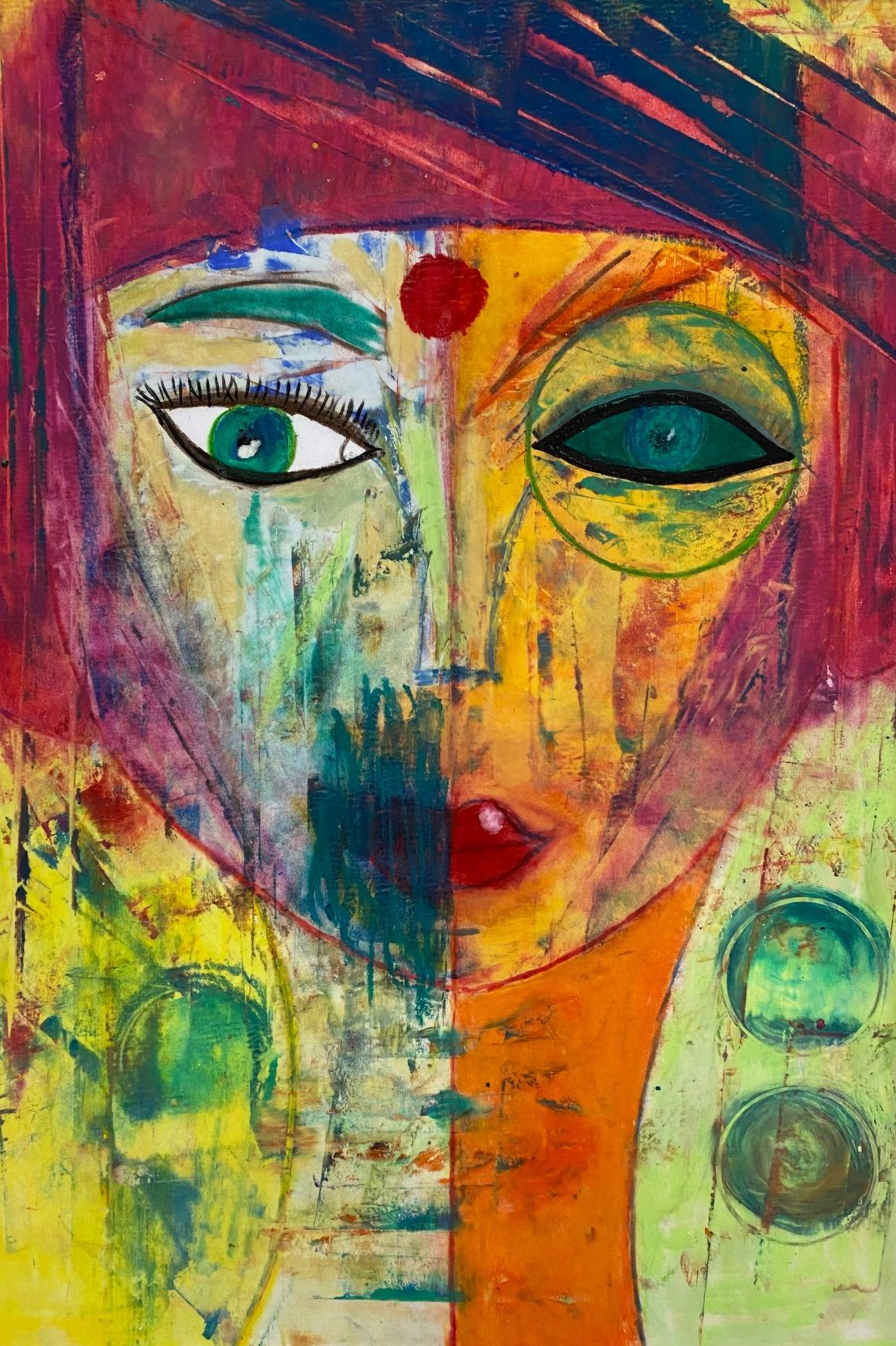 The faces of wisdom n°18 by Chantal Jentien - Oil pastel on paper 21x30 cm