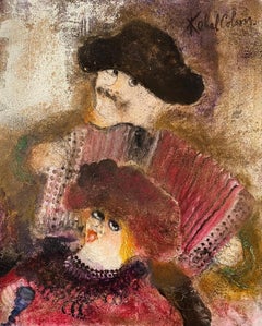 Uomo con fisarmonica di Chantal KAKAL Colson - Olio su tela - 81x100 cm