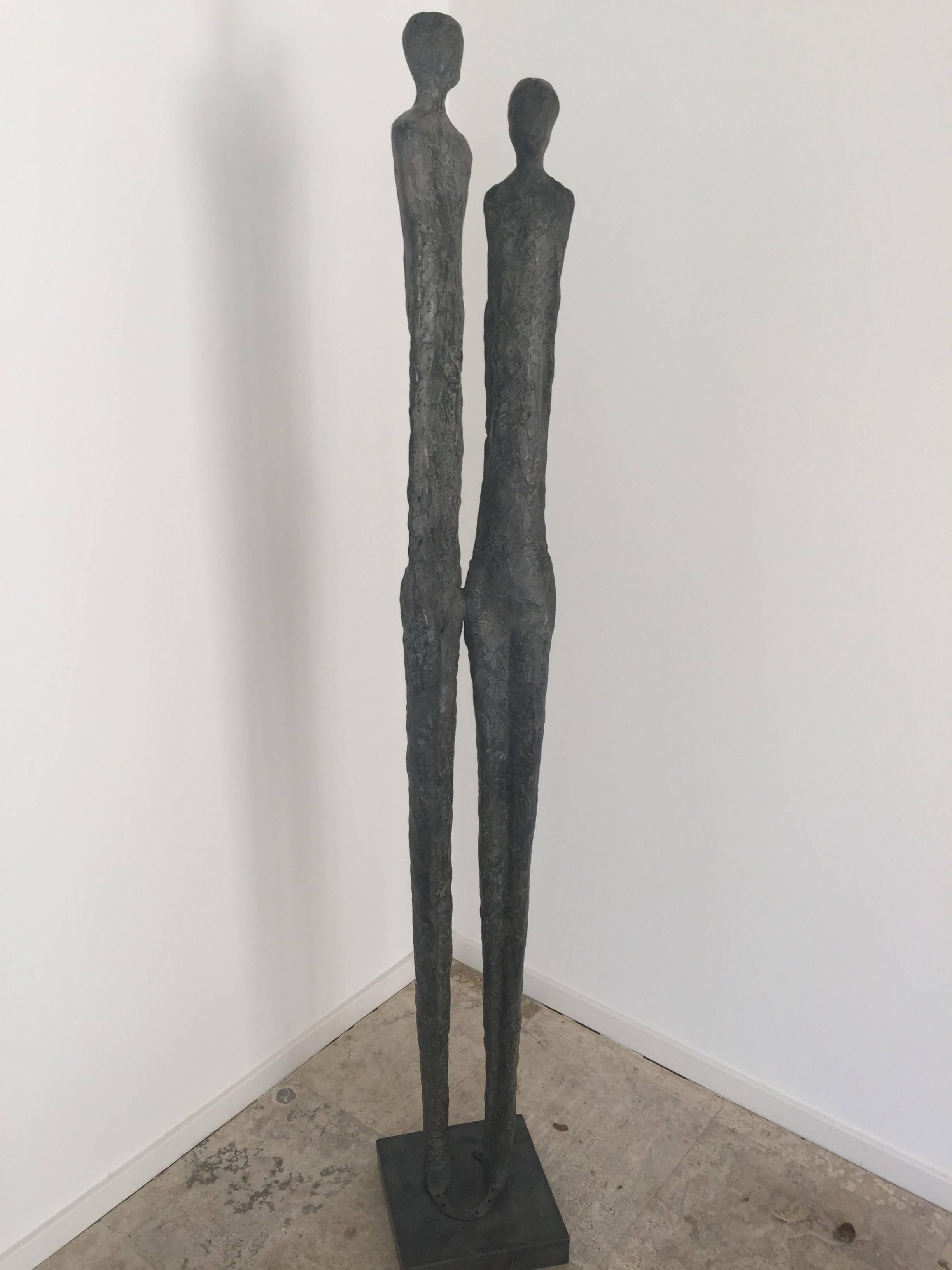 Chantal Lacout Figurative Sculpture - Sur la Route, bronze sculpture