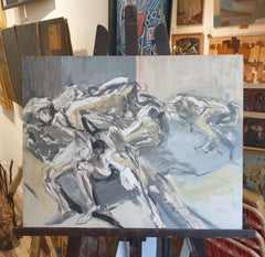 'Assemblées', Figures In Motion, Oil on Paper on Board.