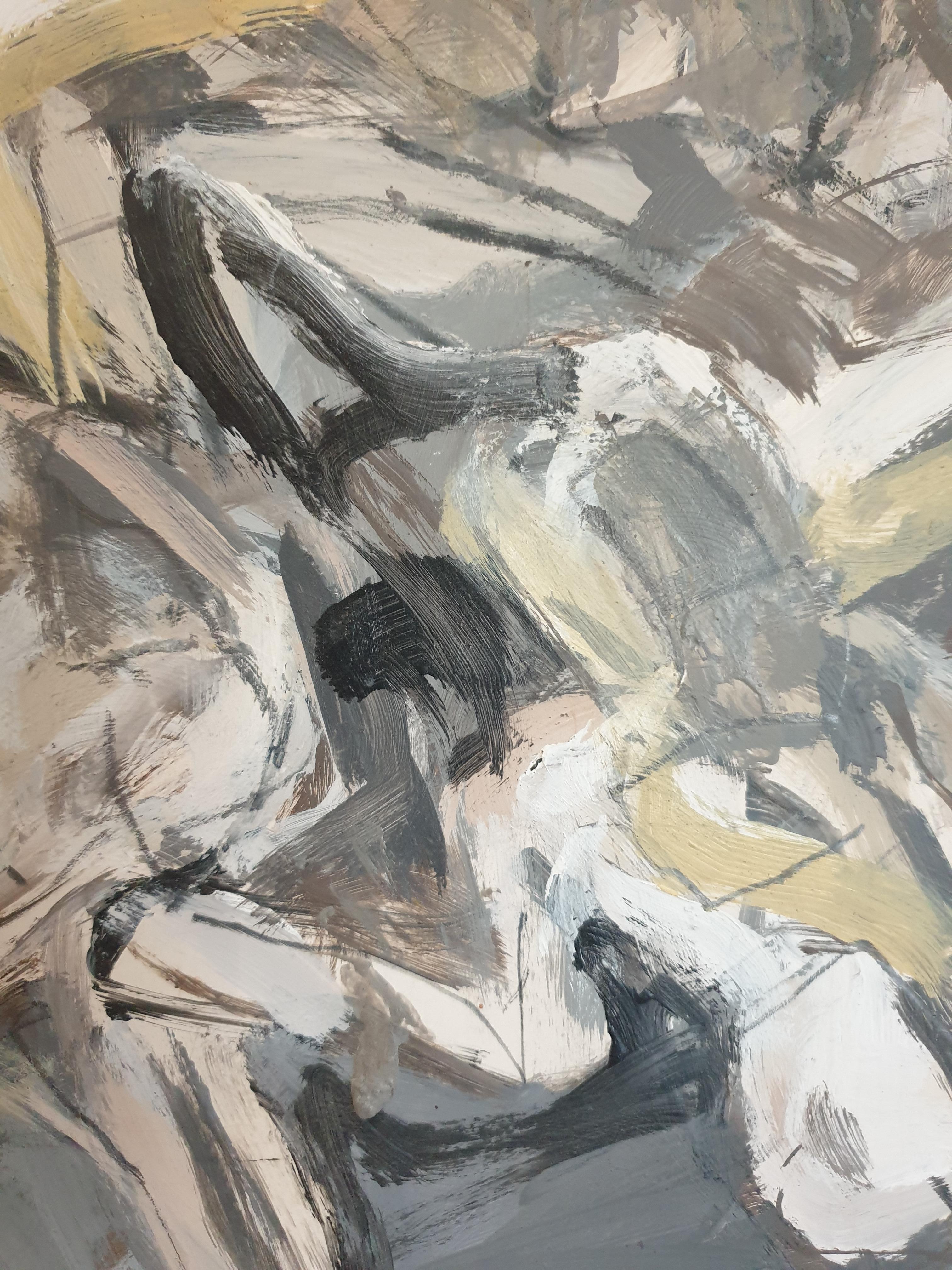'Assemblées', Figures In Motion, Oil on Paper on Board. For Sale 2
