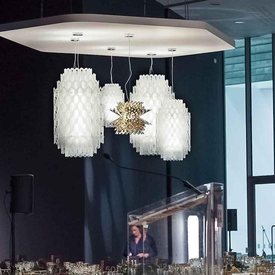 Modern In Stock in Los Angeles, White Chantal Suspension Lamp, Made in Italy