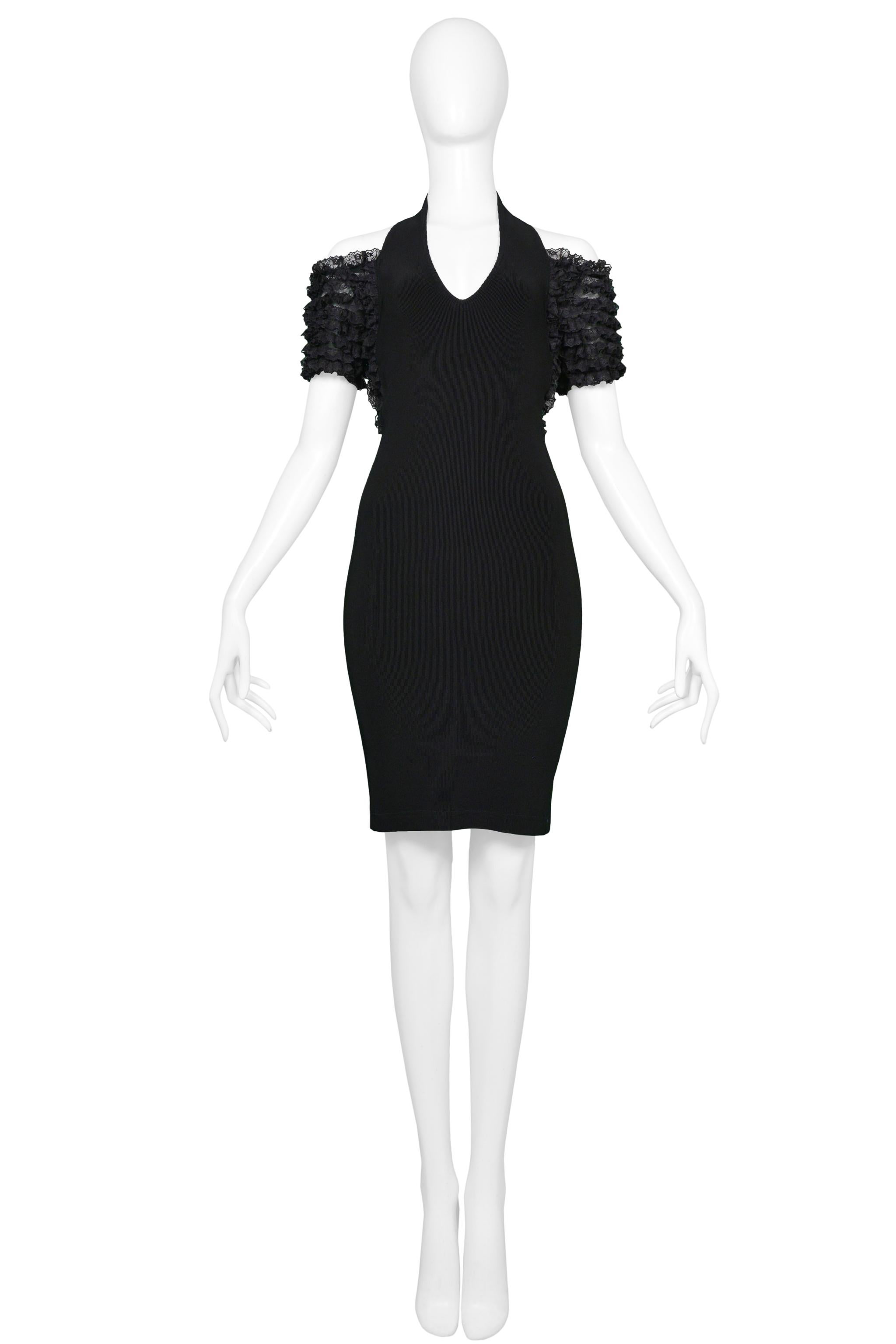 Chantal Thomass Black Bodycon Halter Dress With Ruffles 1992 In Excellent Condition For Sale In Los Angeles, CA