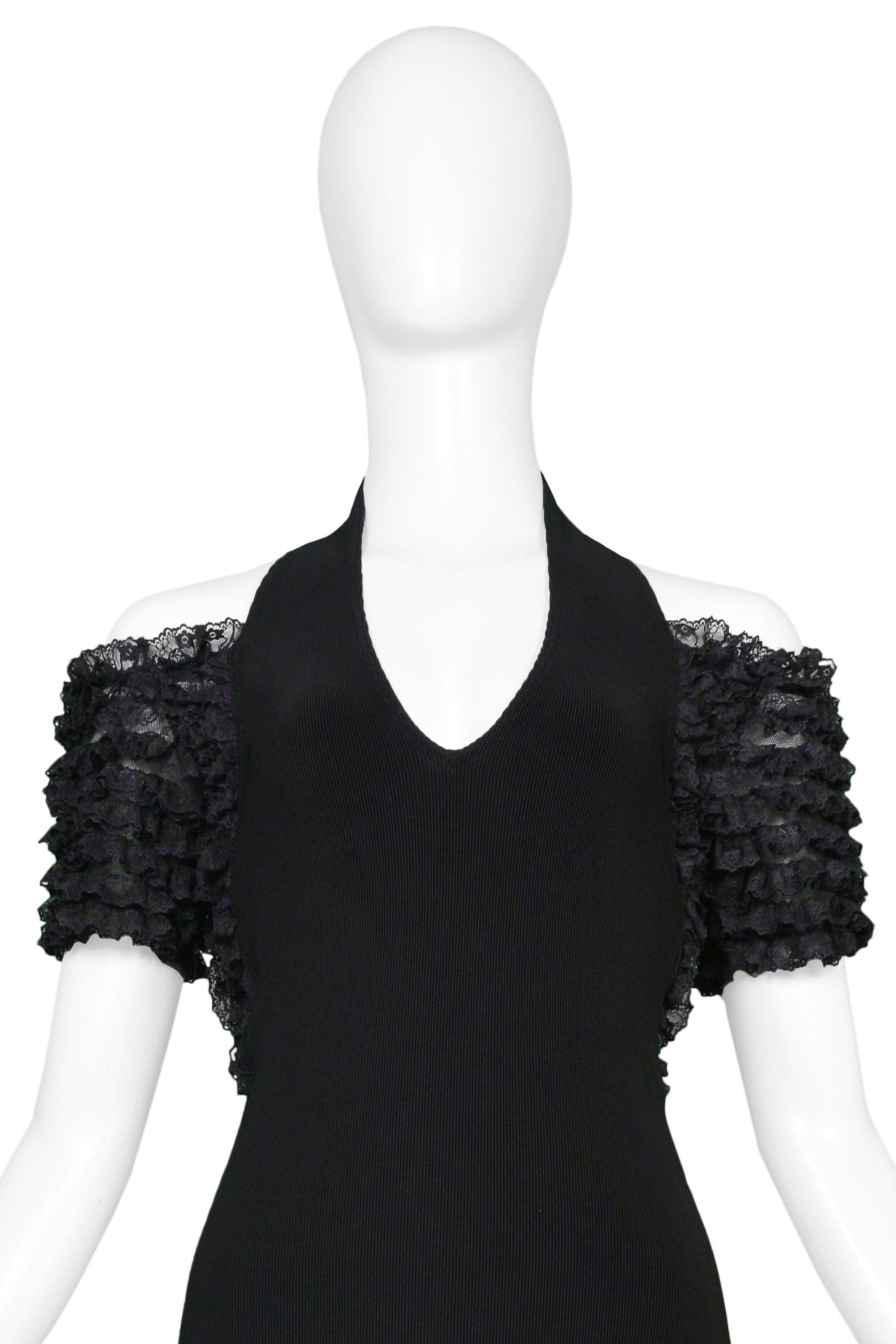 Chantal Thomass Black Bodycon Halter Dress With Ruffles 1992 For Sale 1