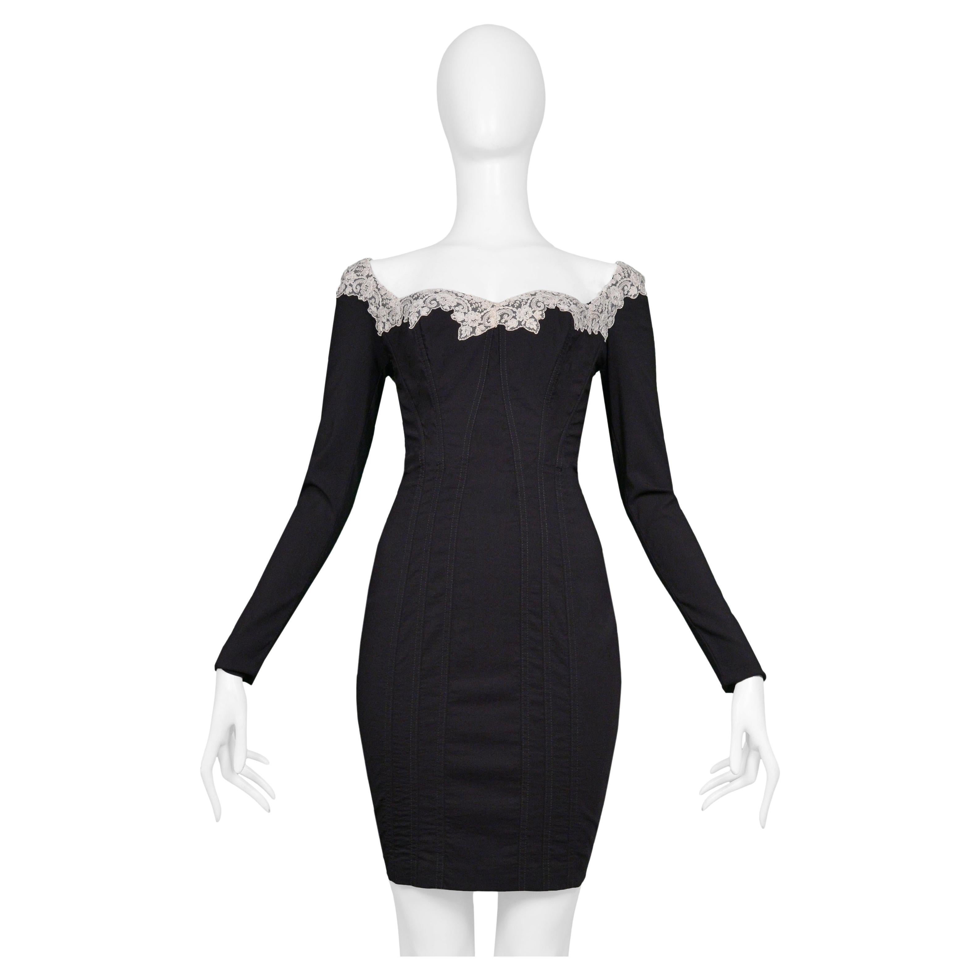 Chantal Thomass Black Corset Dress With Lace Collar 1994 For Sale at 1stDibs