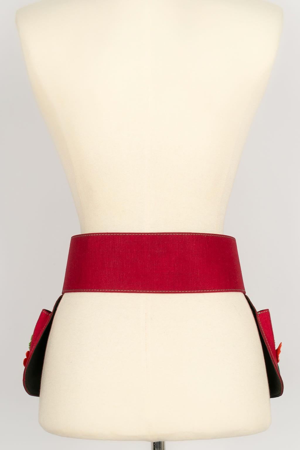 Women's Chantal Thomass Black Leather and Red Cotton Belt, 1993 Fashion Show For Sale