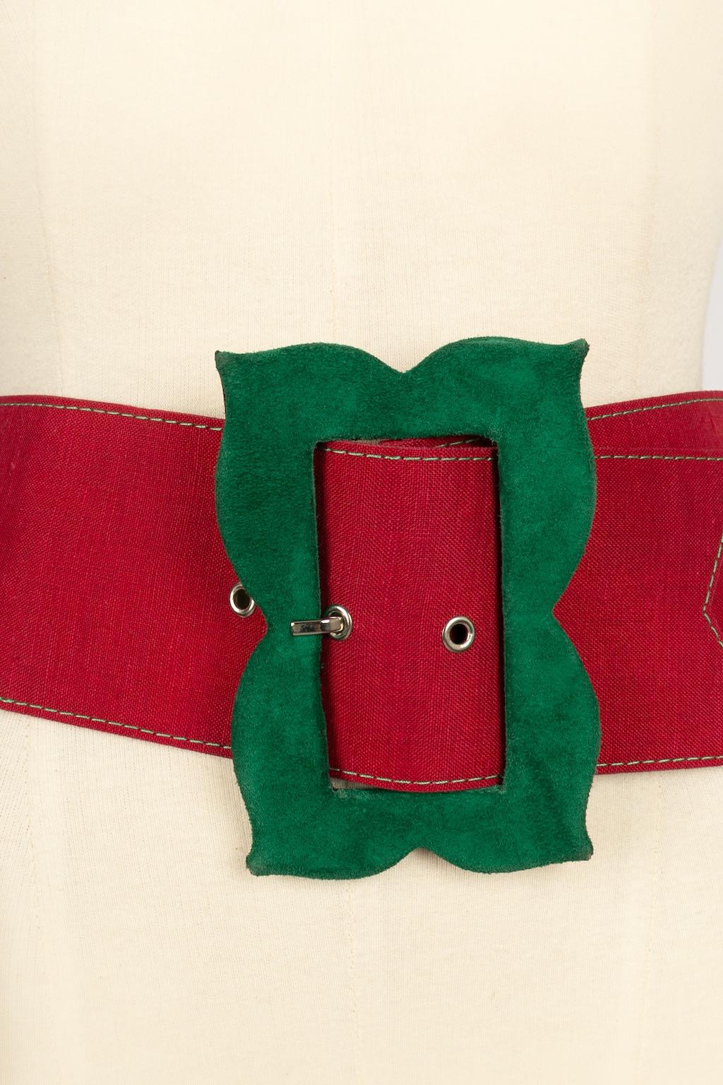 Chantal Thomass Black Leather and Red Cotton Belt, 1993 Fashion Show For Sale 2
