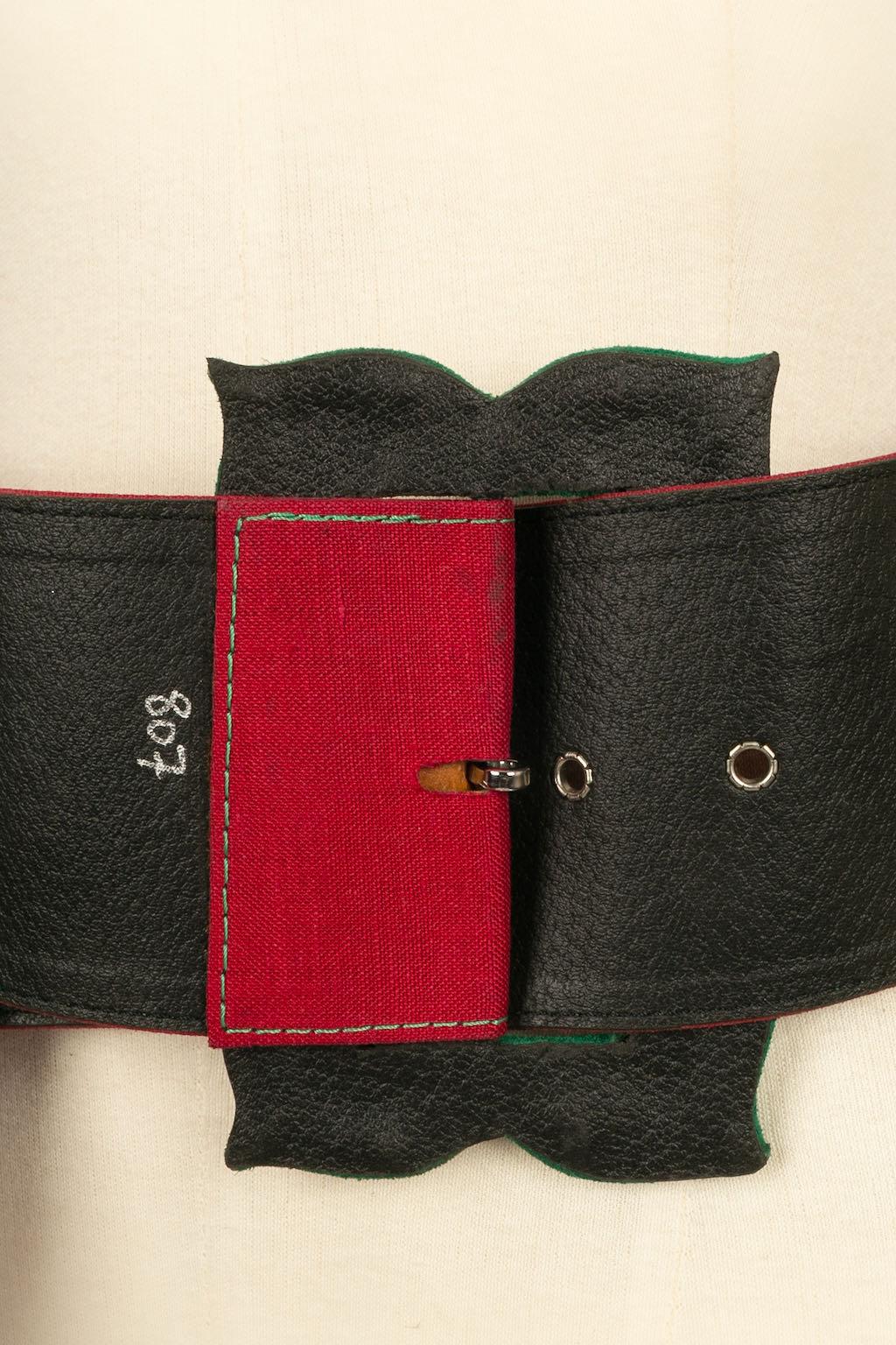 Chantal Thomass Black Leather and Red Cotton Belt, 1993 Fashion Show For Sale 3