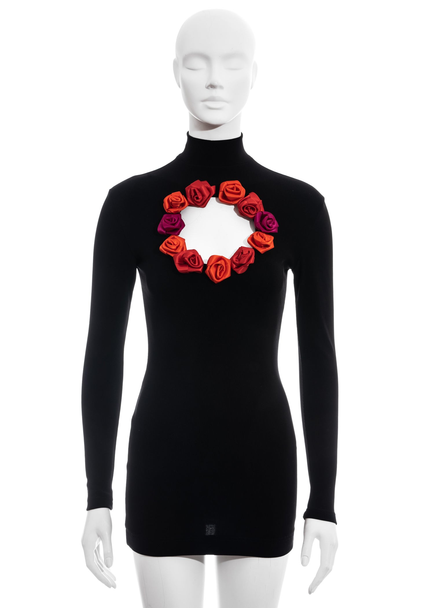Chantal Thomass black mini dress and leggings adorned with red roses, fw  1992 at 1stDibs