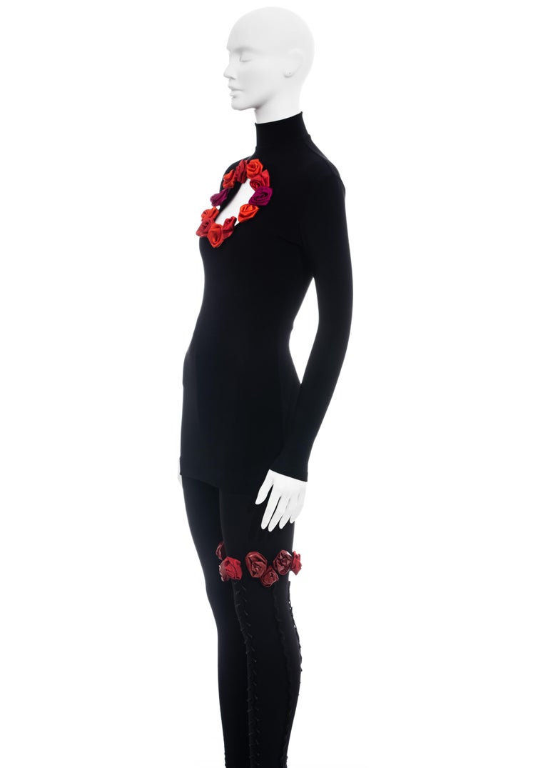 Chantal Thomass black mini dress and leggings adorned with red roses, fw  1992 at 1stDibs | chantal thomass dress, red rose leggings, chantal thomass  runway