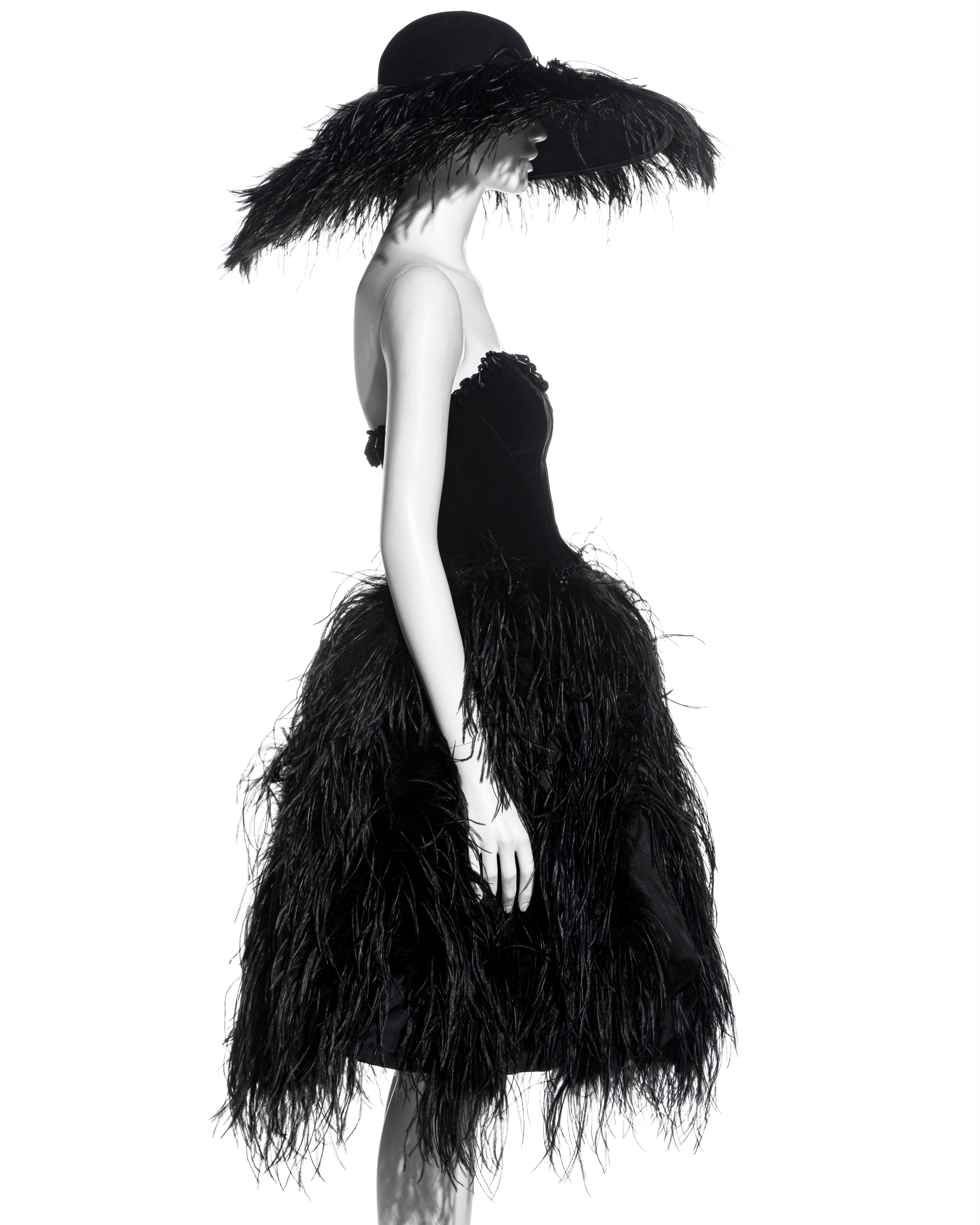 Chantal Thomass black ostrich feather corset, skirt and hat ensemble, fw 1991 For Sale 3