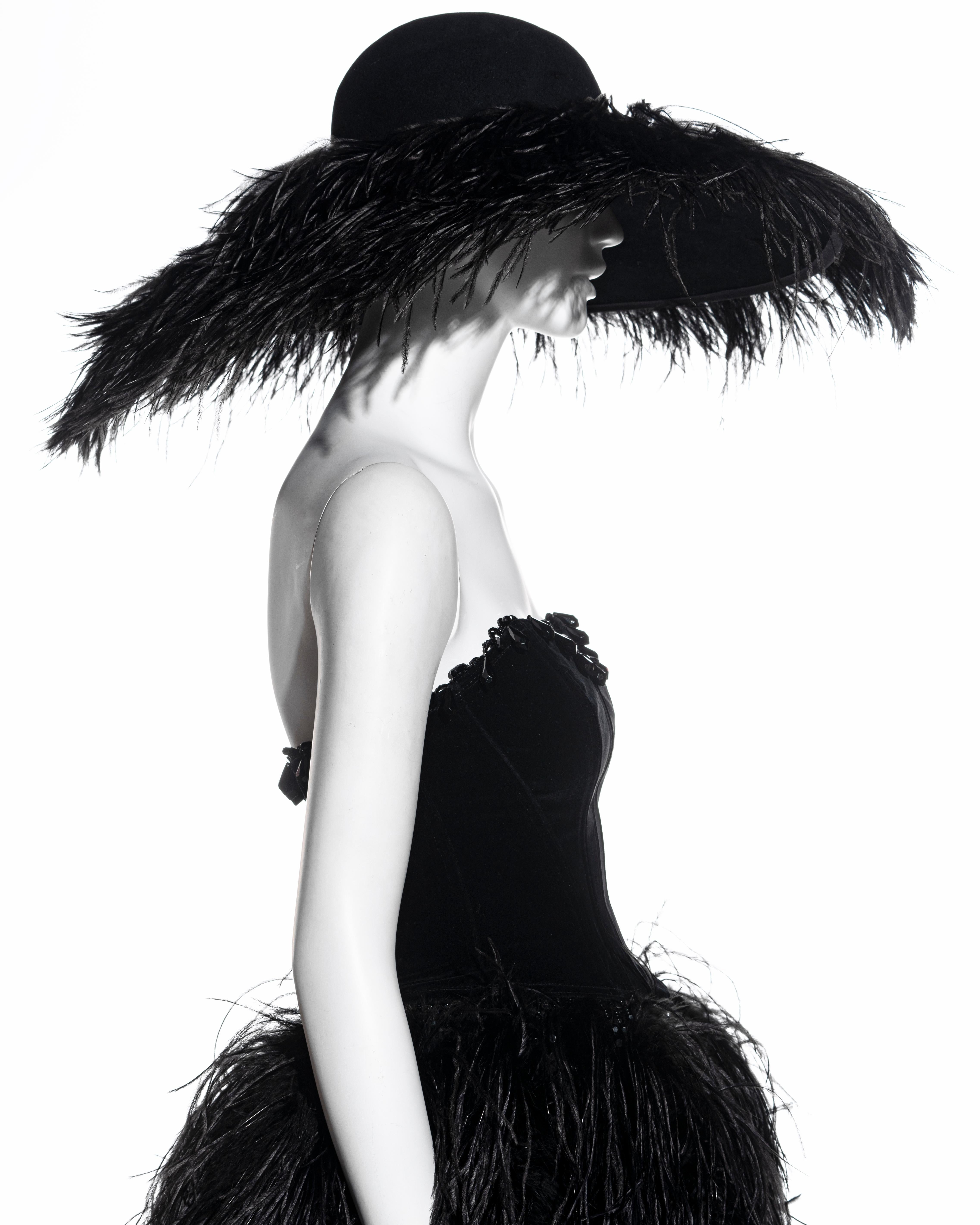 Chantal Thomass black ostrich feather corset, skirt and hat ensemble, fw 1991 For Sale 4