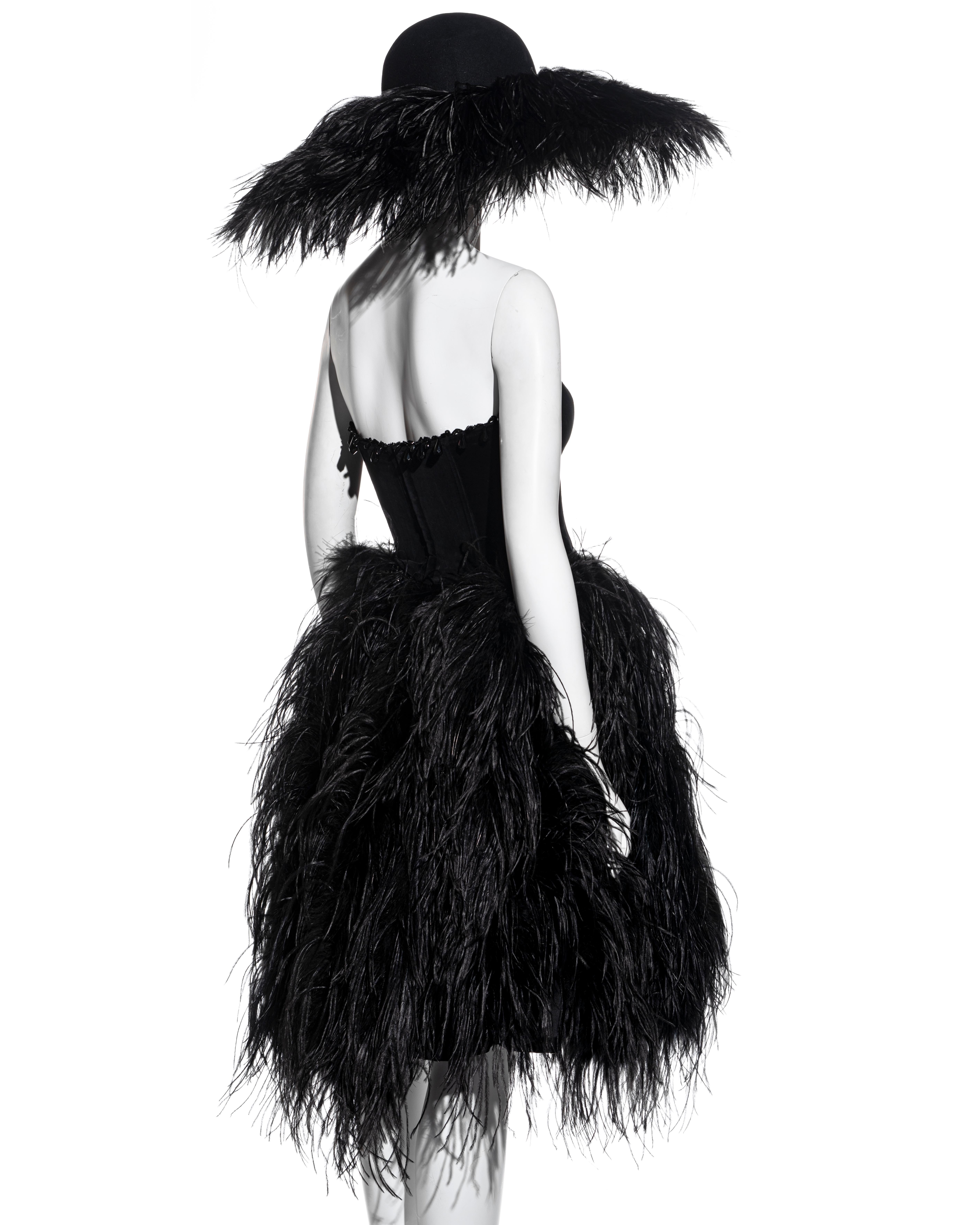 Chantal Thomass black ostrich feather corset, skirt and hat ensemble, fw 1991 For Sale 5