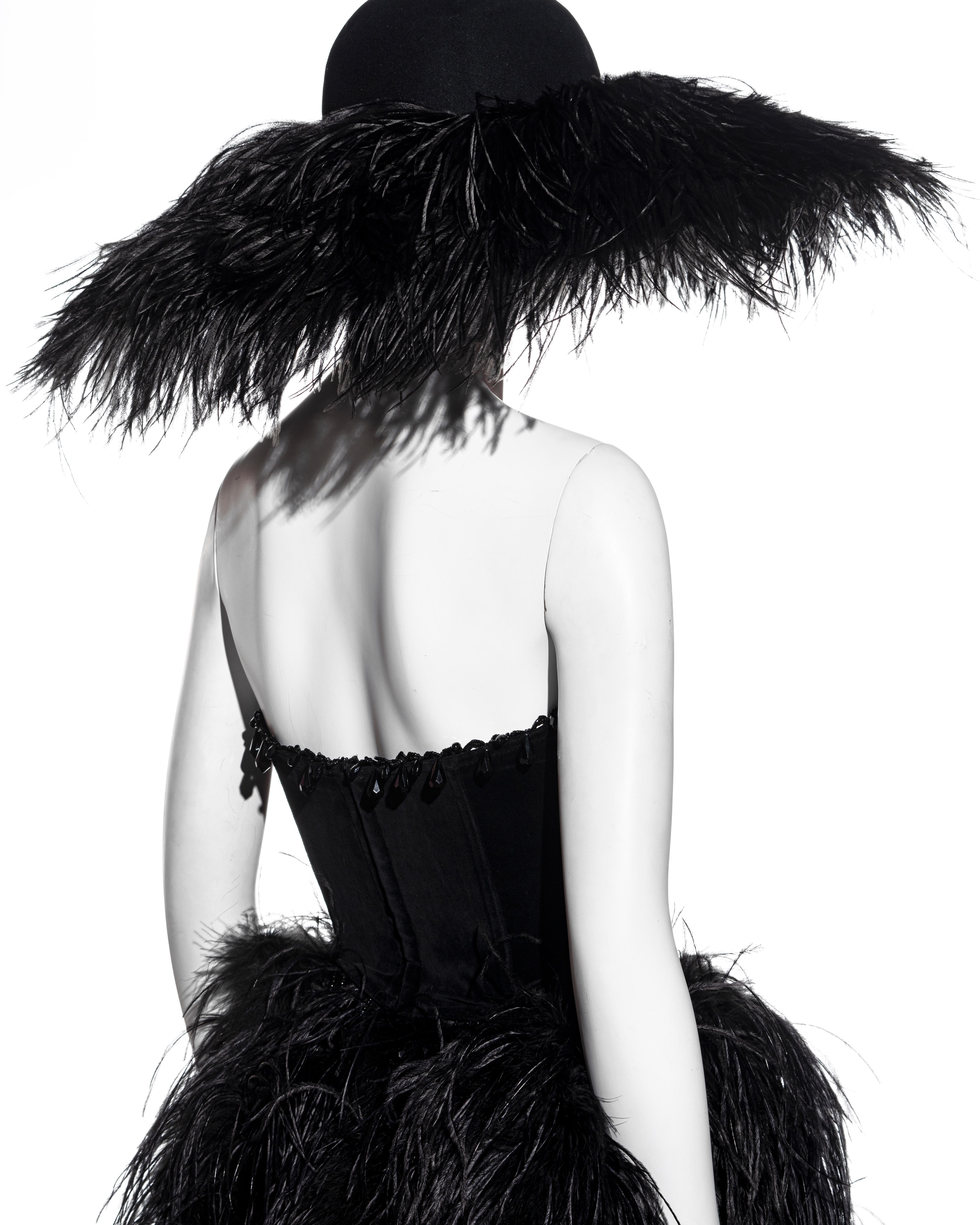 Chantal Thomass black ostrich feather corset, skirt and hat ensemble, fw 1991 For Sale 6
