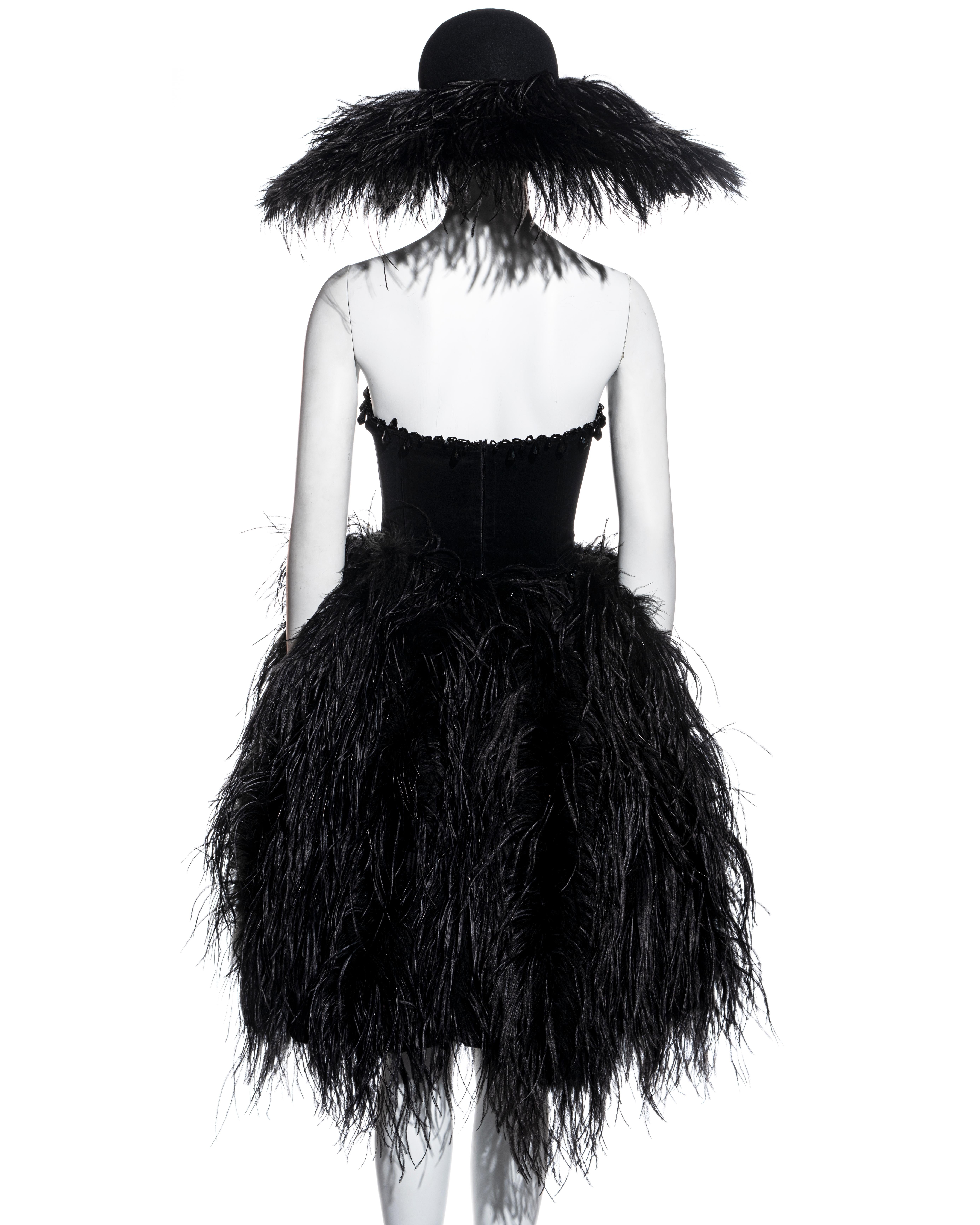 Chantal Thomass black ostrich feather corset, skirt and hat ensemble, fw 1991 For Sale 7