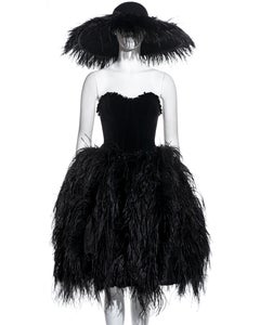 Chantal Thomass black ostrich feather corset, skirt and hat ensemble, fw 1991