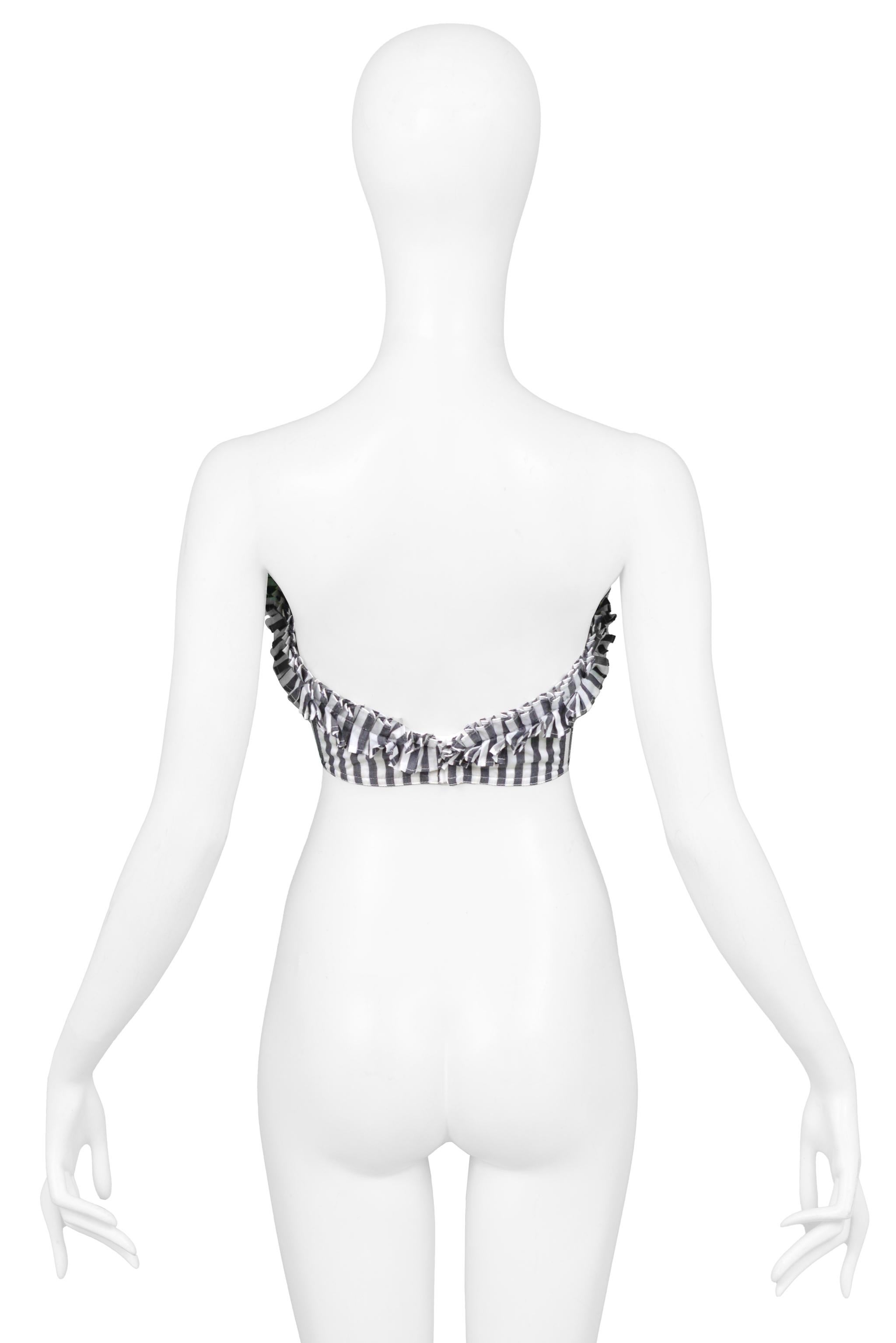 Gray Chantal Thomass Black & White Striped Bustier Top With Ruffles For Sale