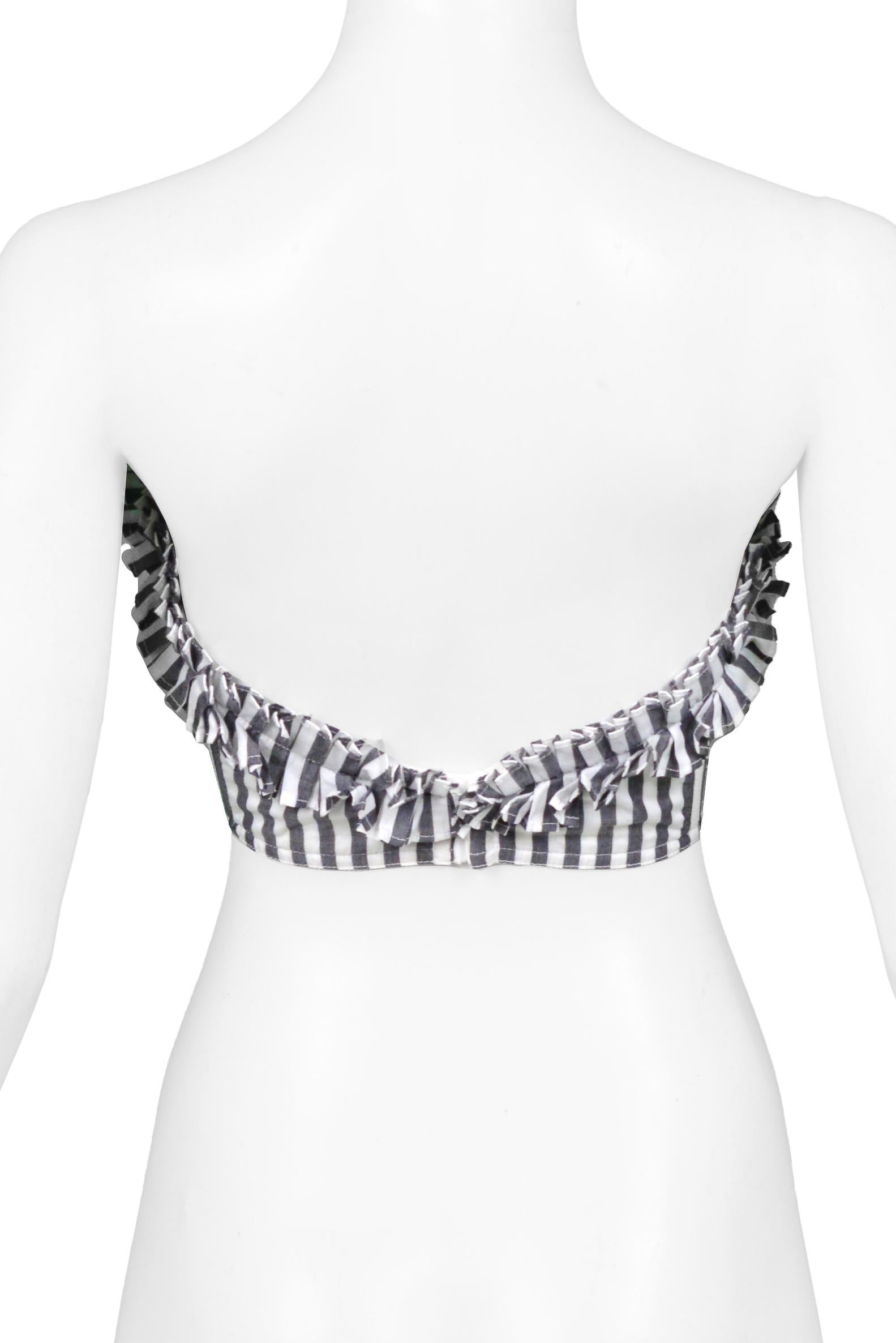 Chantal Thomass Black & White Striped Bustier Top With Ruffles In Excellent Condition For Sale In Los Angeles, CA