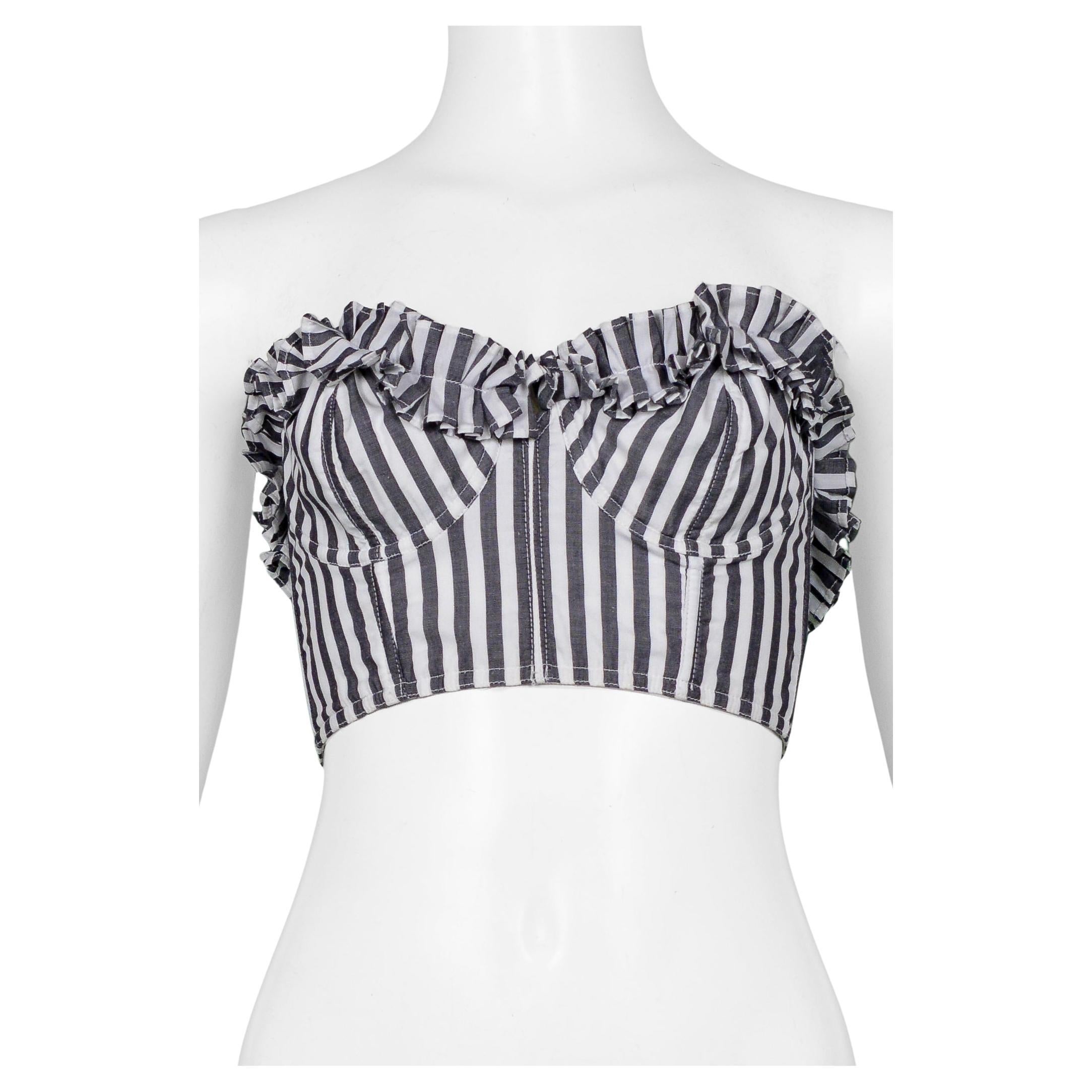 Chantal Thomass Black & White Striped Bustier Top With Ruffles For Sale