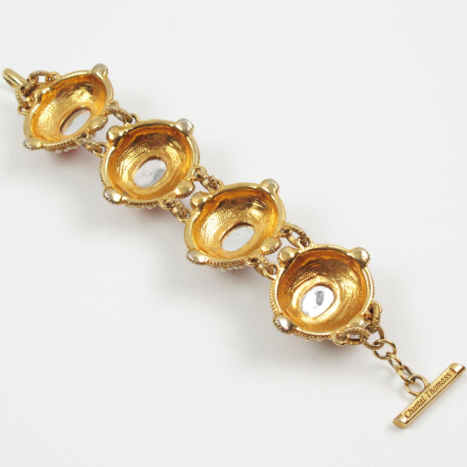 Women's Chantal Thomass Jeweled Bracelet Pearl and Red Cabochons For Sale