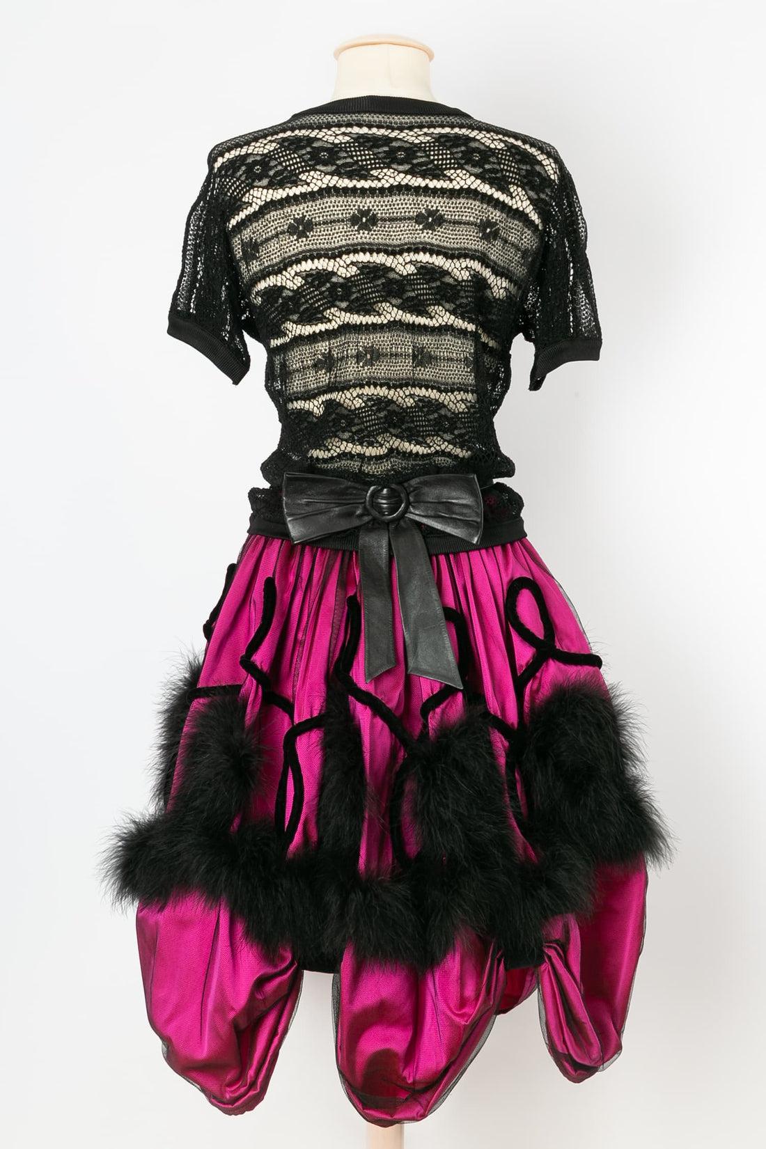 Chantal Thomass Marabou and Black Lace Fashion Show Outfit, 1988 In Excellent Condition For Sale In SAINT-OUEN-SUR-SEINE, FR