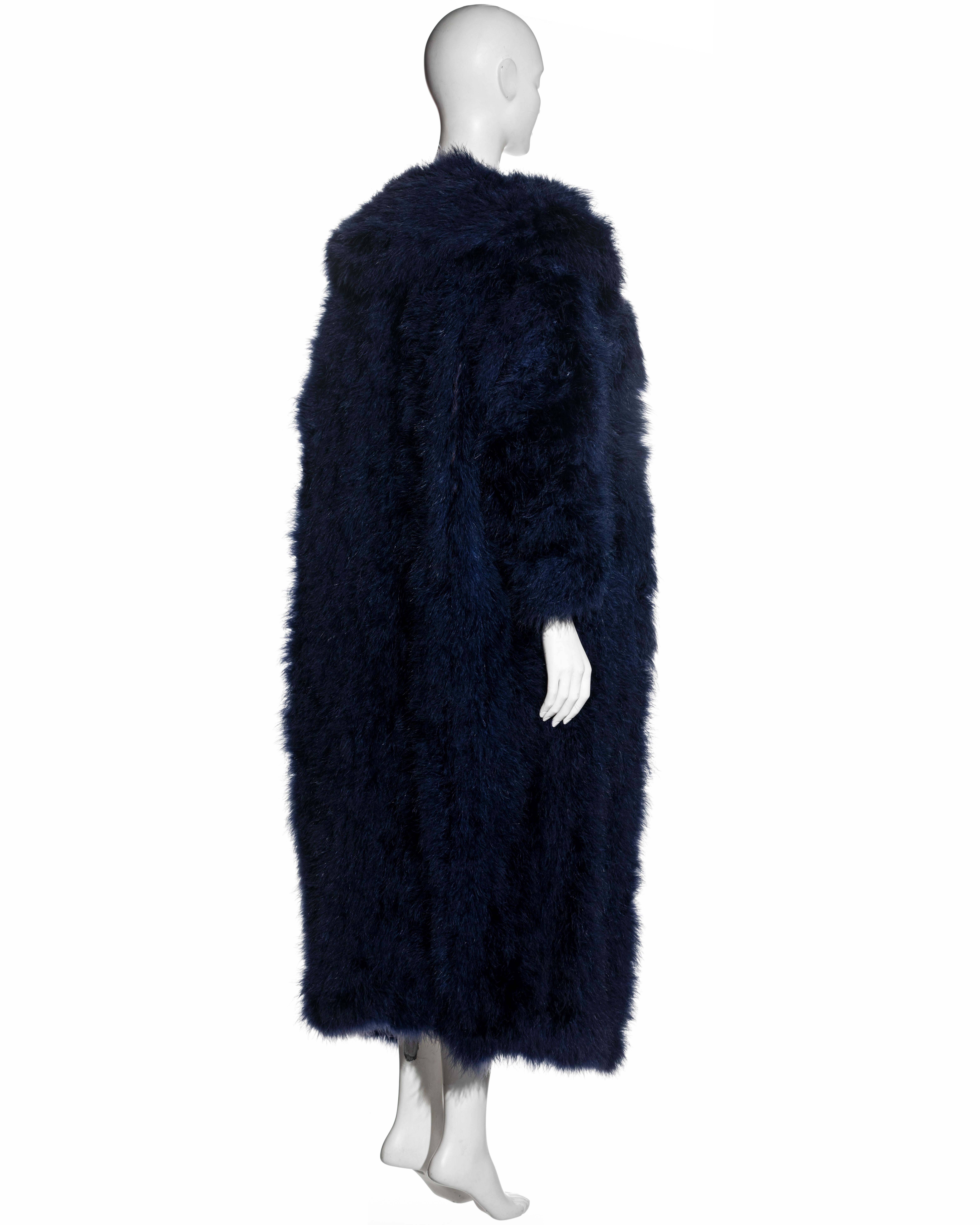 Women's Chantal Thomass navy blue marabou coat, bra and garter belt 3-piece set, fw 1993 For Sale