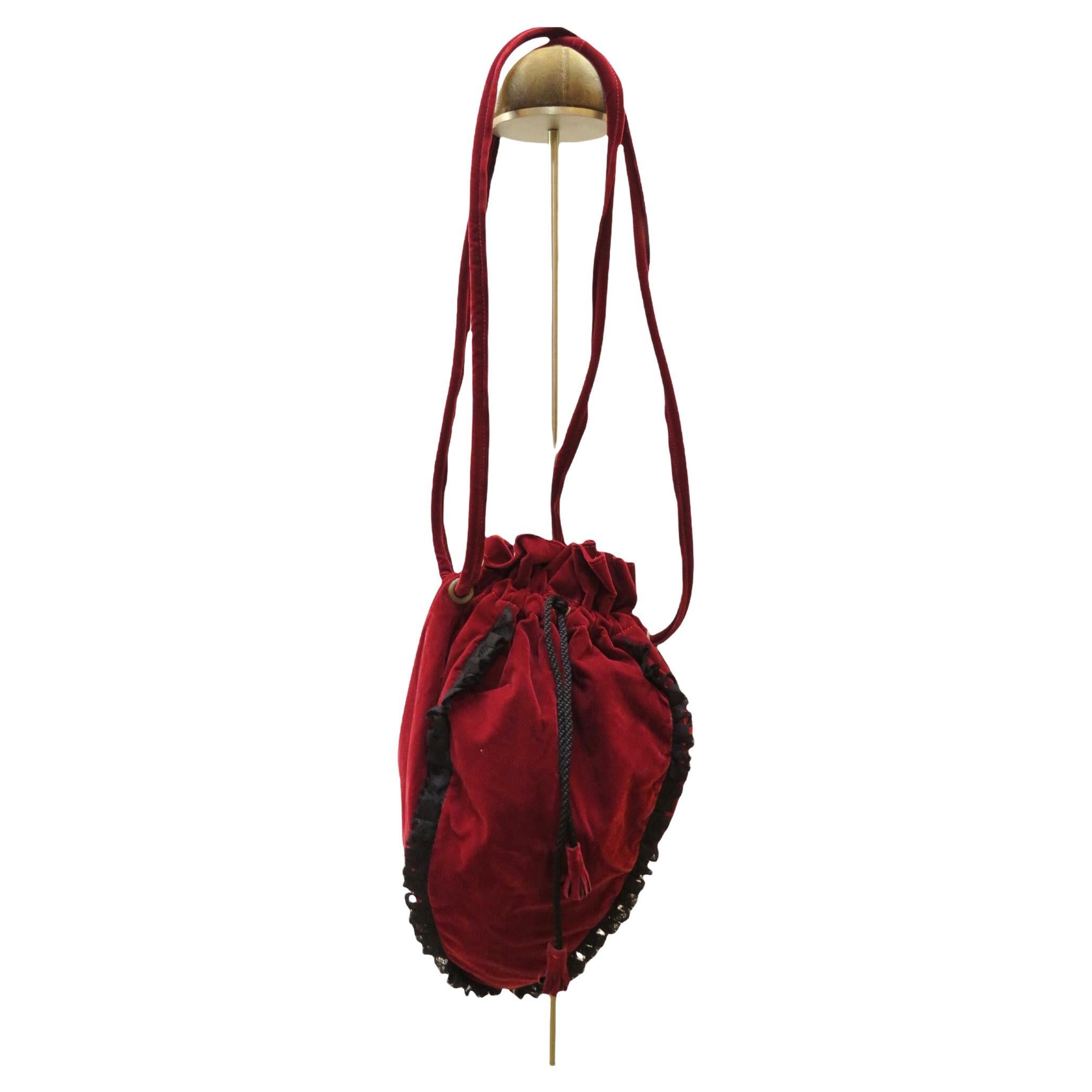 Chantal Thomass Red Velvet Drawstring Shoulder Bag For Sale