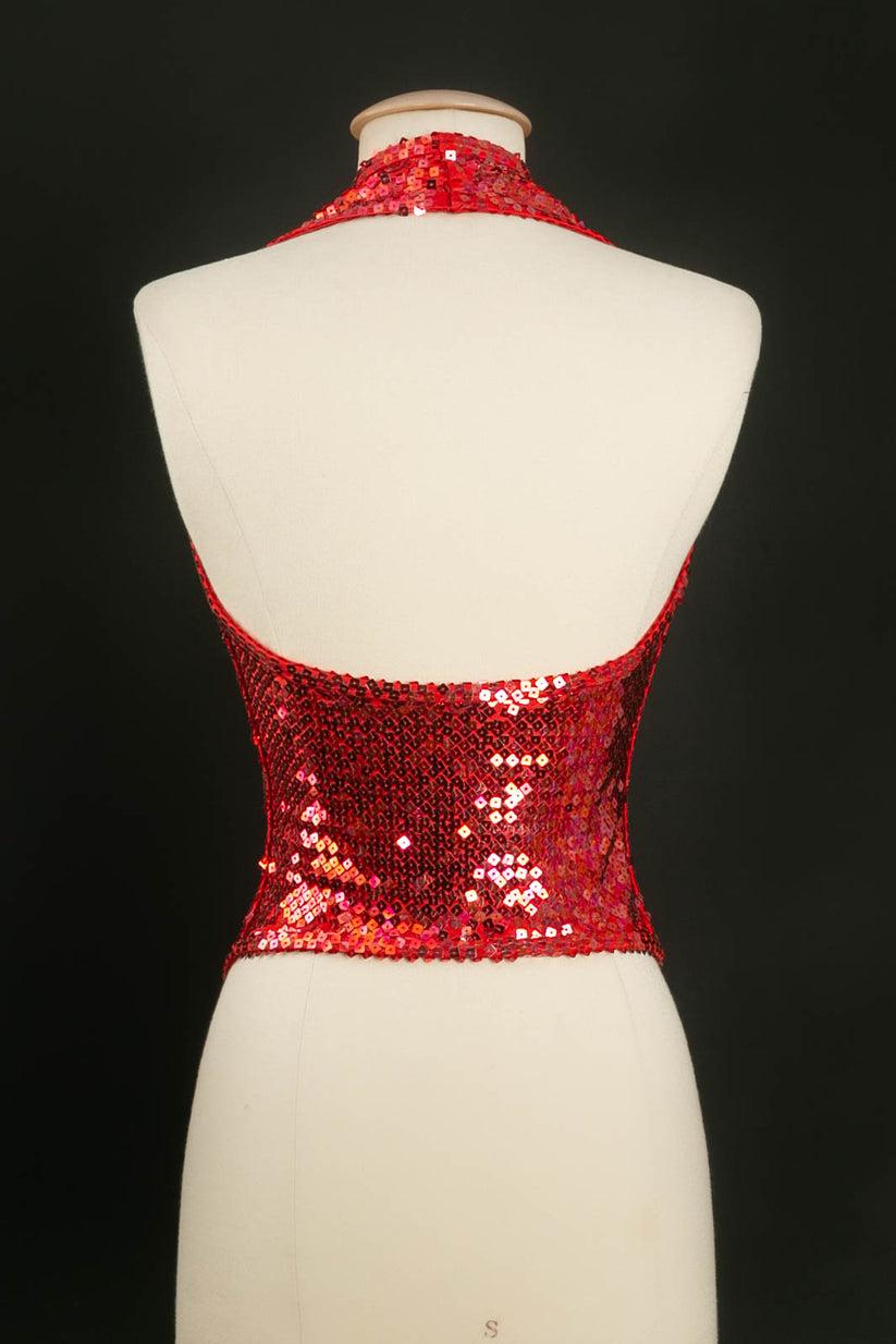 Chantal Thomass Vest with Red Sequins In Excellent Condition For Sale In SAINT-OUEN-SUR-SEINE, FR