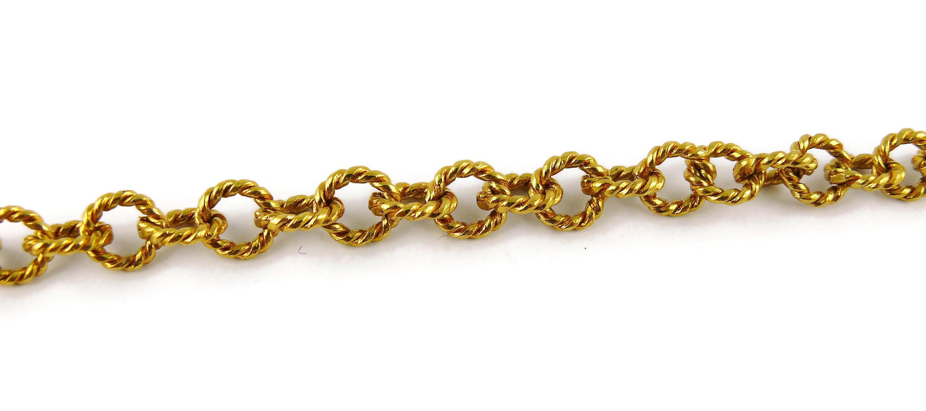 Chantal Thomass Vintage Gold Toned Black Enamel Fleur-de-Lis Pendant Necklace 6