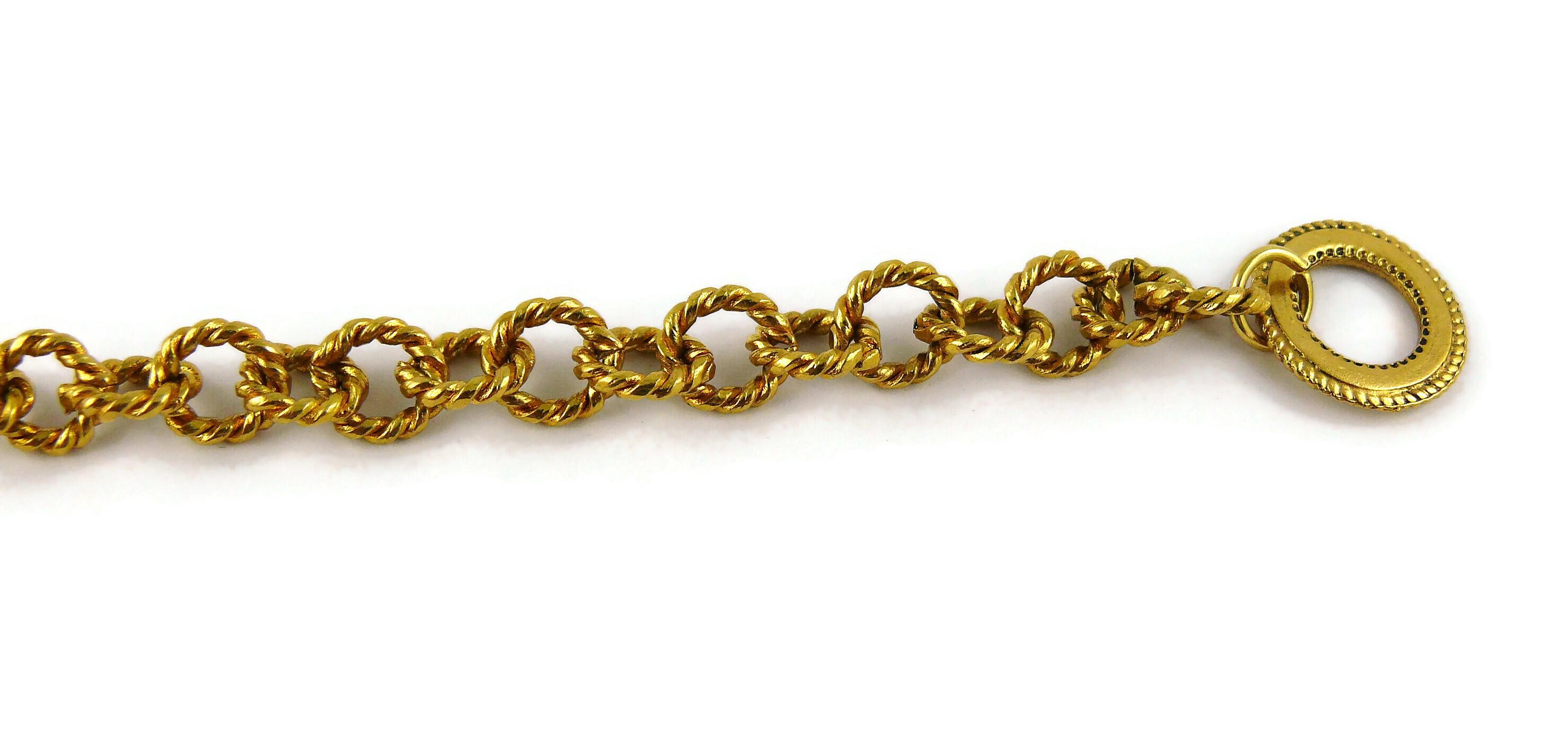 Chantal Thomass Vintage Gold Toned Black Enamel Fleur-de-Lis Pendant Necklace 7