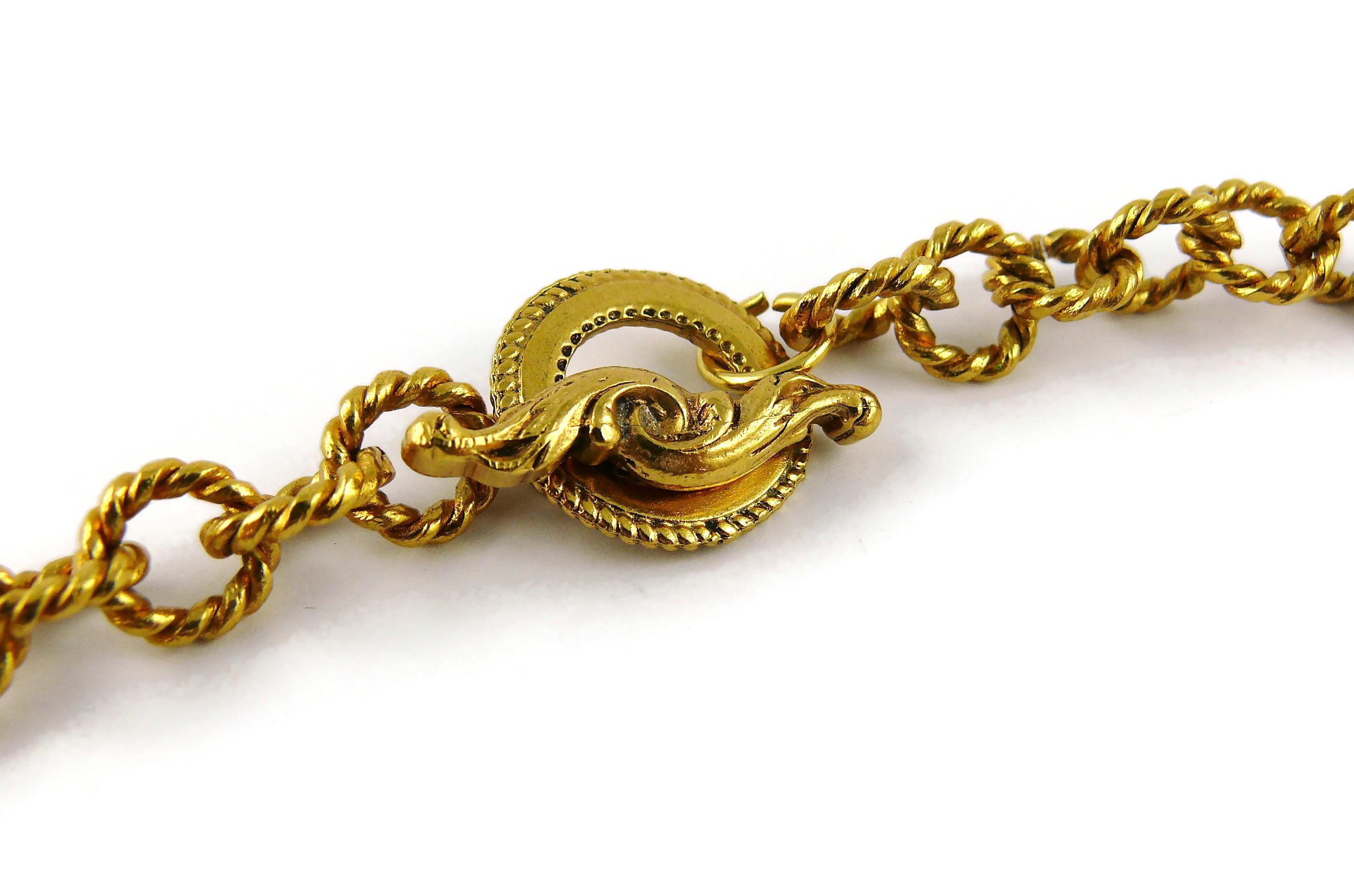 Women's Chantal Thomass Vintage Gold Toned Black Enamel Fleur-de-Lis Pendant Necklace