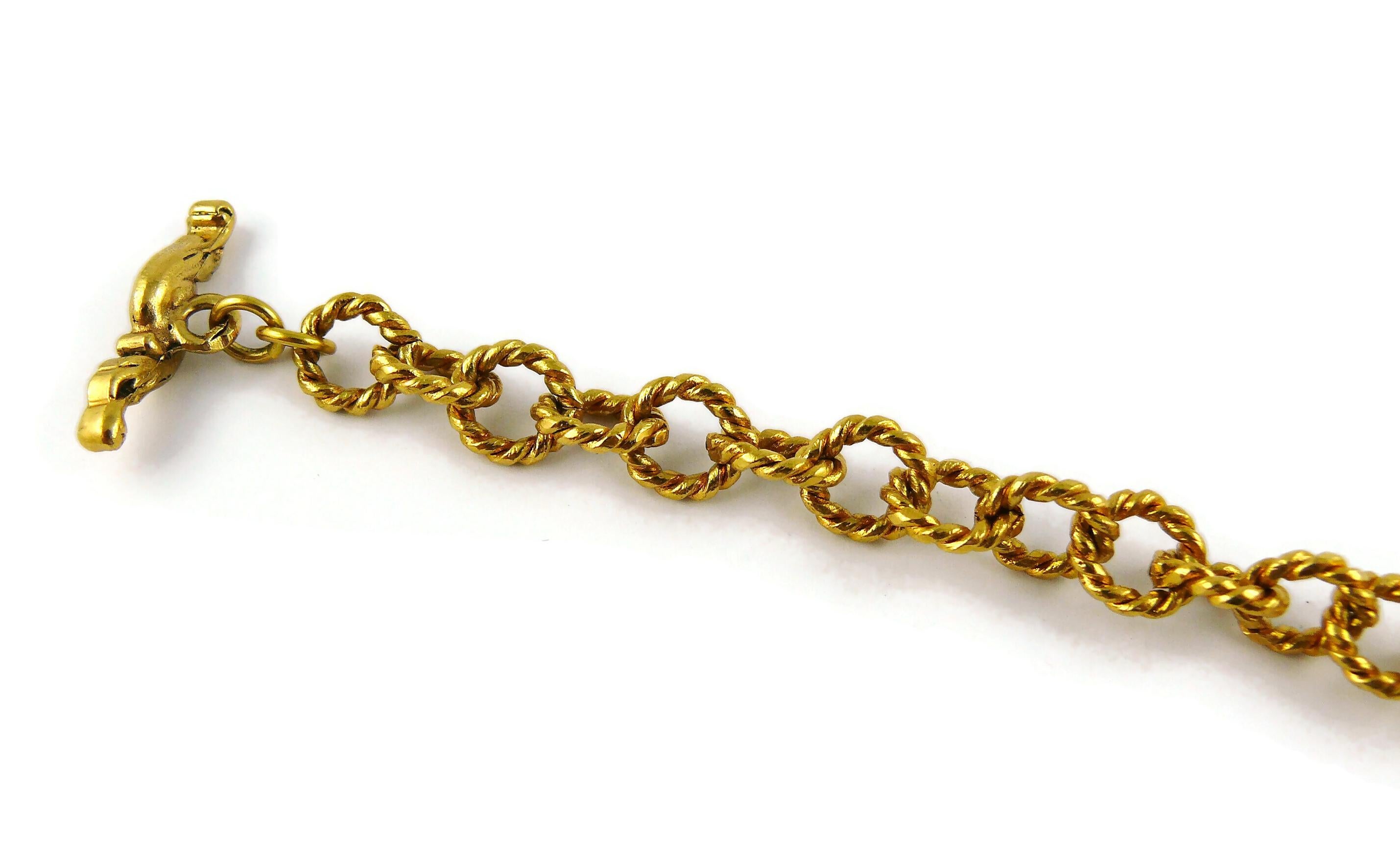 Chantal Thomass Vintage Gold Toned Black Enamel Fleur-de-Lis Pendant Necklace 1