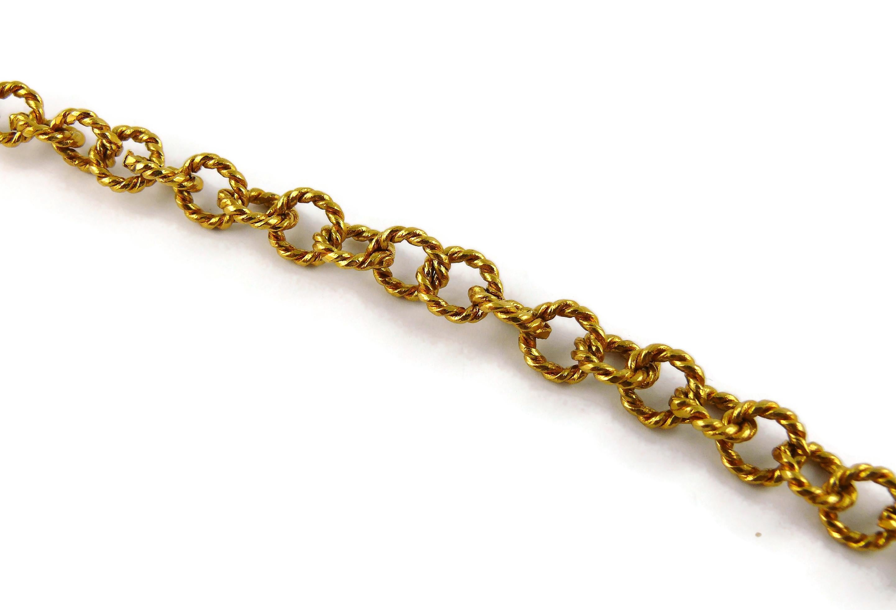 Chantal Thomass Vintage Gold Toned Black Enamel Fleur-de-Lis Pendant Necklace 2