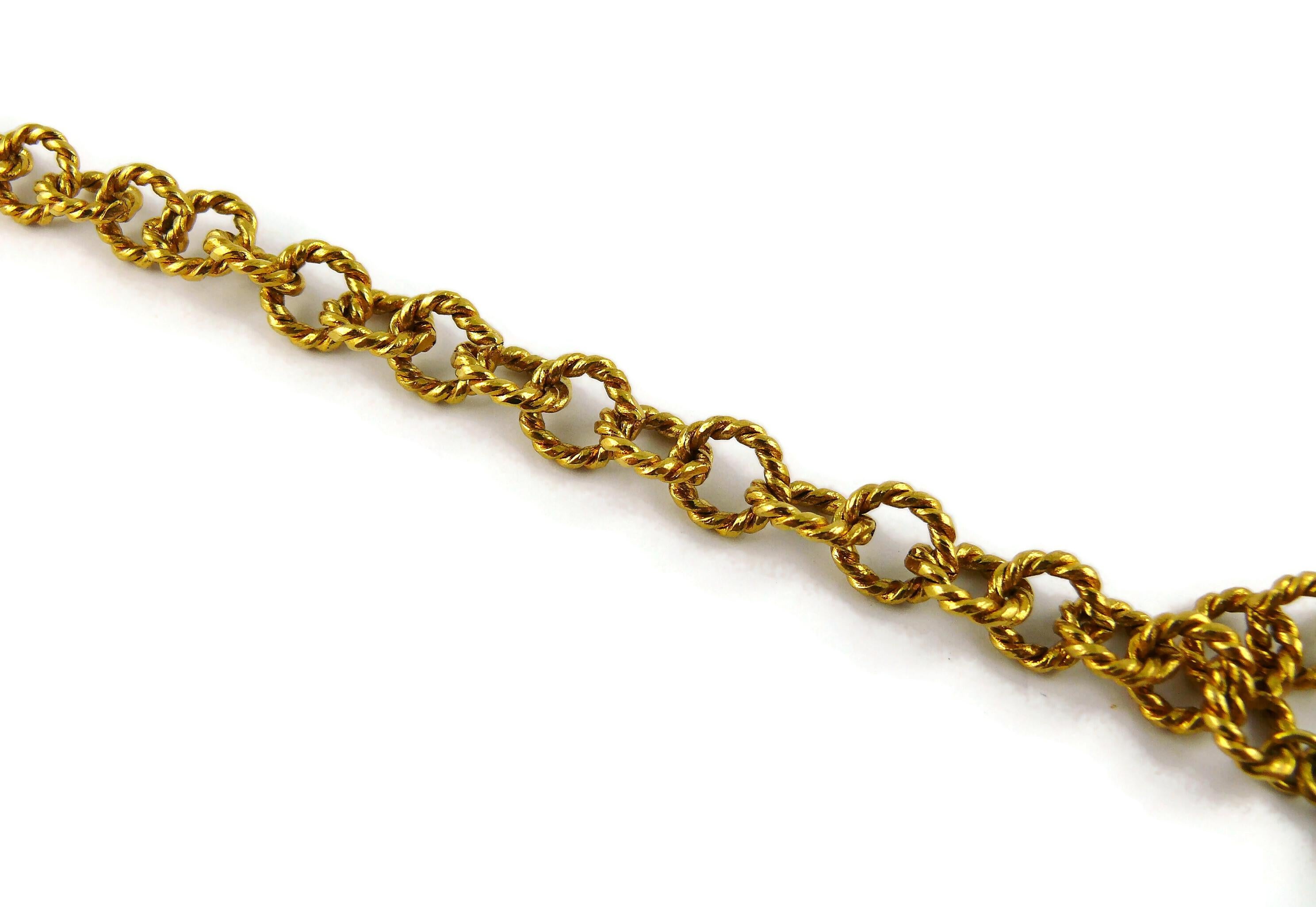 Chantal Thomass Vintage Gold Toned Black Enamel Fleur-de-Lis Pendant Necklace 3