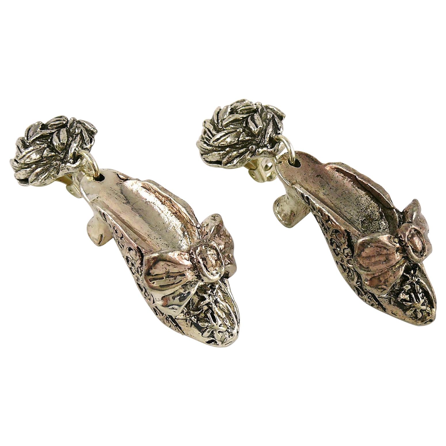 Chantal Thomass Vintage Novelty Silver Toned Shoe Dangling Earrings For Sale