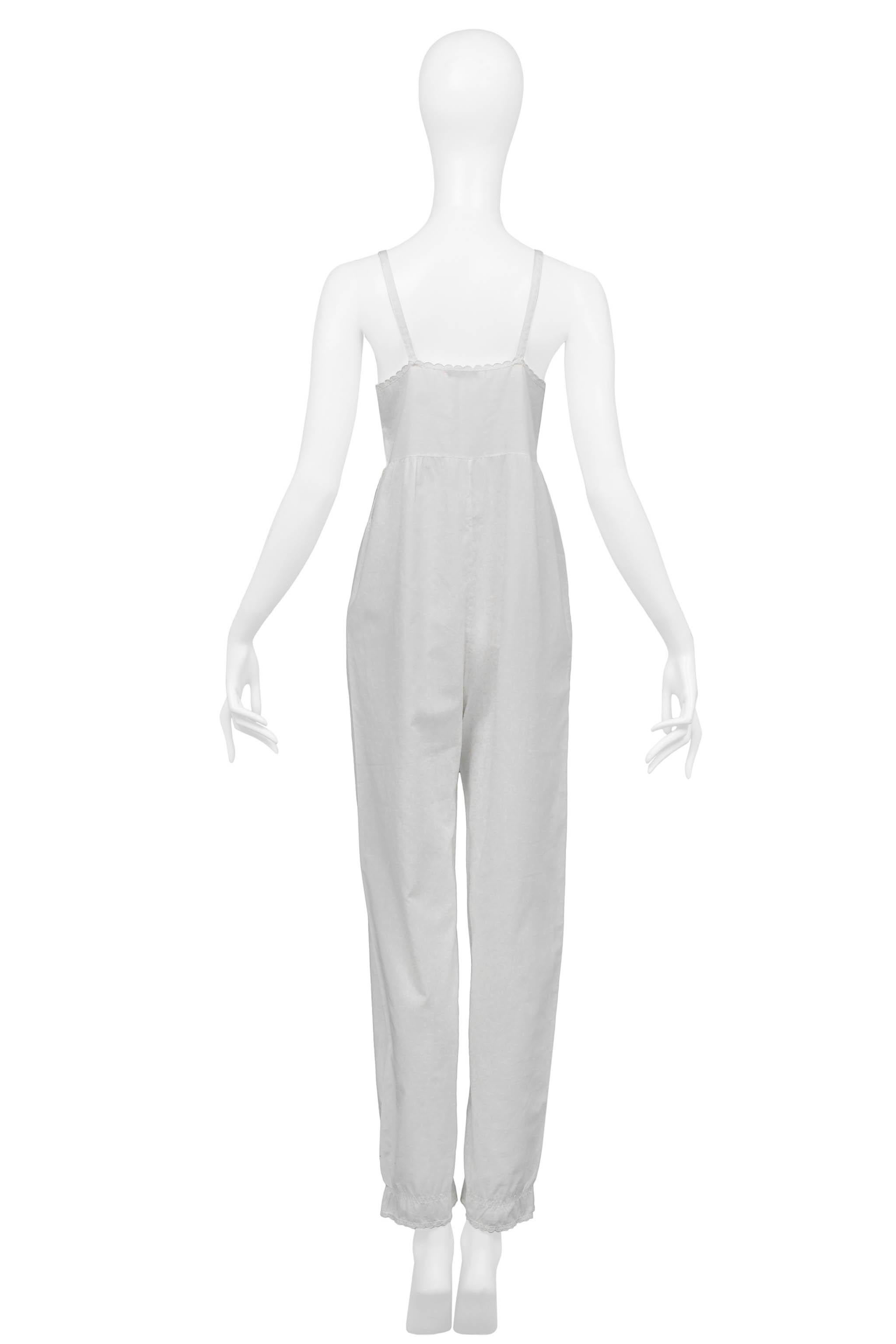 Women's Chantal Thomass White Cotton Jumpsuit With Pink Floral Embroidery For Sale