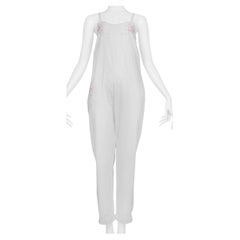 Chantal Thomass White Cotton Jumpsuit With Pink Floral Embroidery
