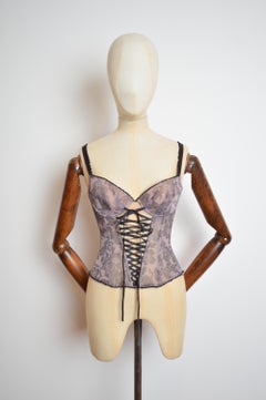 Chantal Thomass Bustier rose et noir en dentelle Trompe l'œil à rubans pour corset