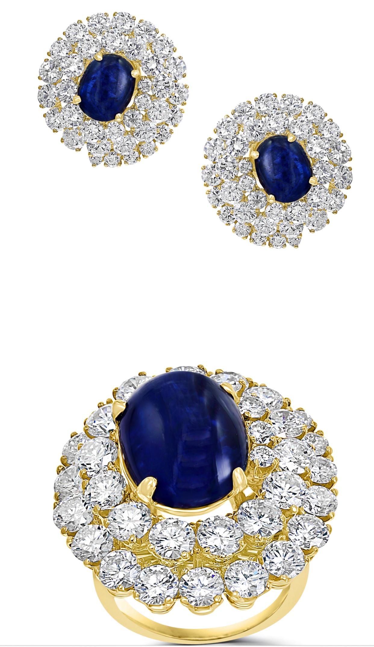 Chantecler Saphir 12 Ct et 22 Ct Couleur VS/E-F  Ensemble bague et boucle d'oreille 18 KYG en vente 7