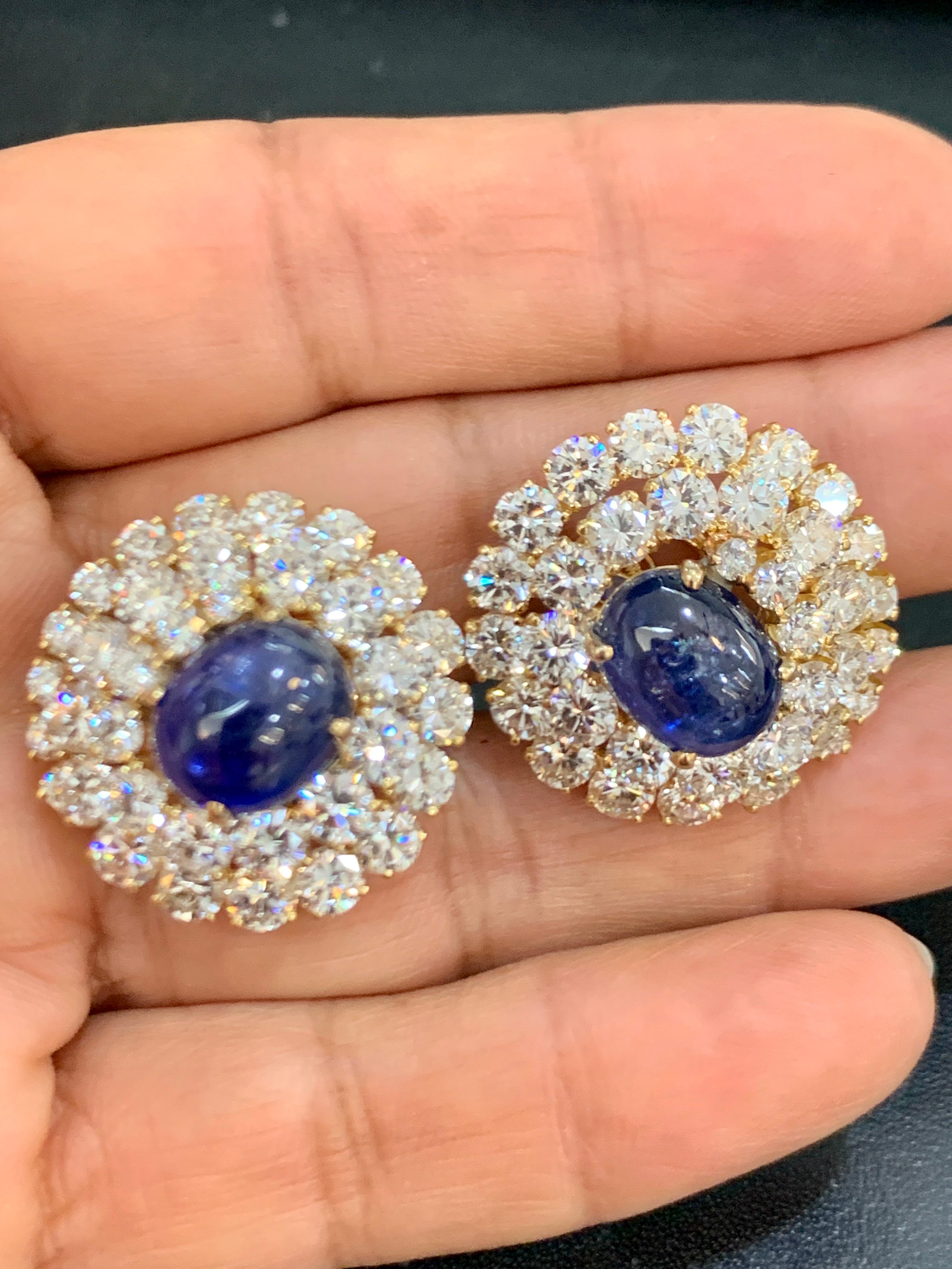 Cabochon Chantecler 12 Ct Sapphire 22 Ct Diamond VS/E-F Color  Ring & Earring Set 18 KYG For Sale